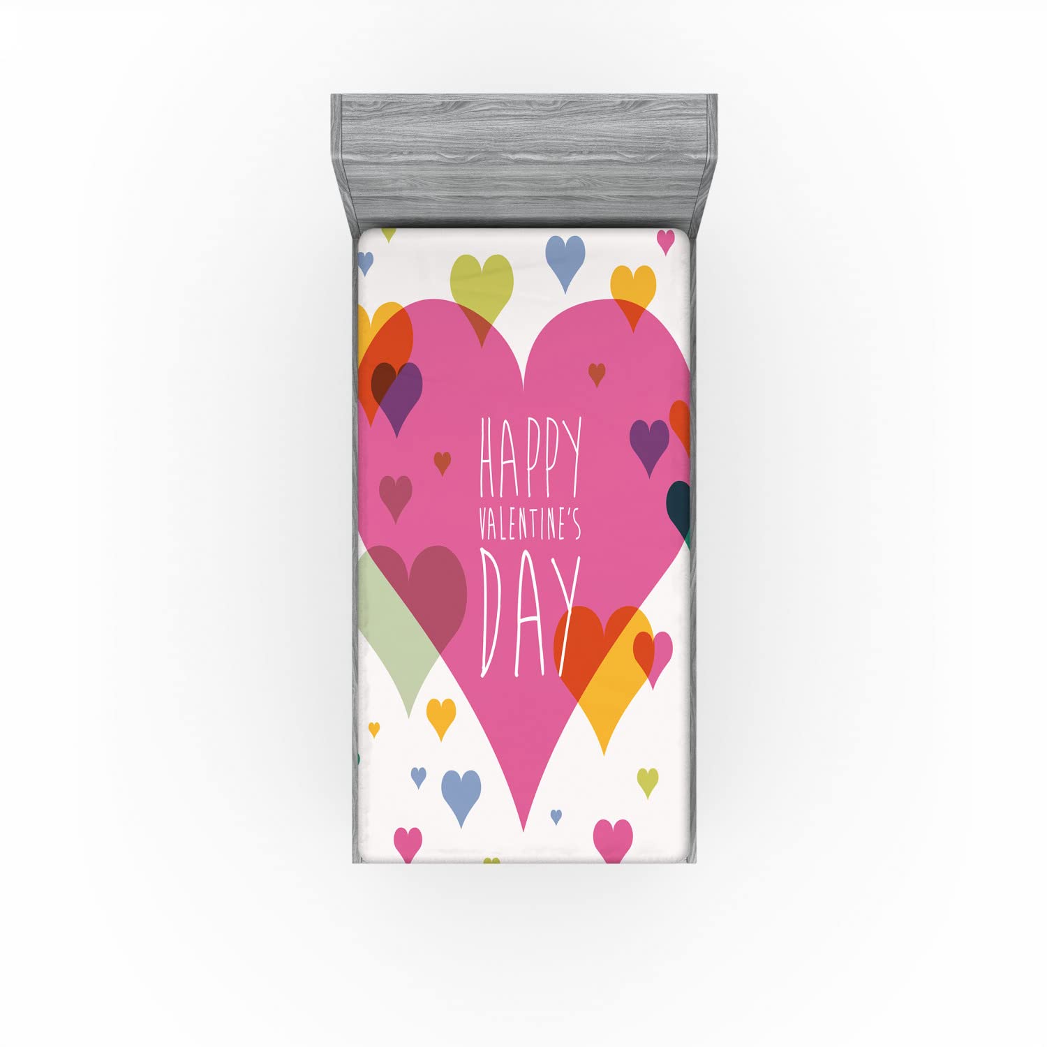Ambesonne Valentine's Day Fitted Sheet - Romantic Heart Print with All-Around Elastic Deep Pocket, Twin Size Multicolor Bedding | Perfect for Couples' Bedrooms, Anniversary Gifts & Romantic Getaways