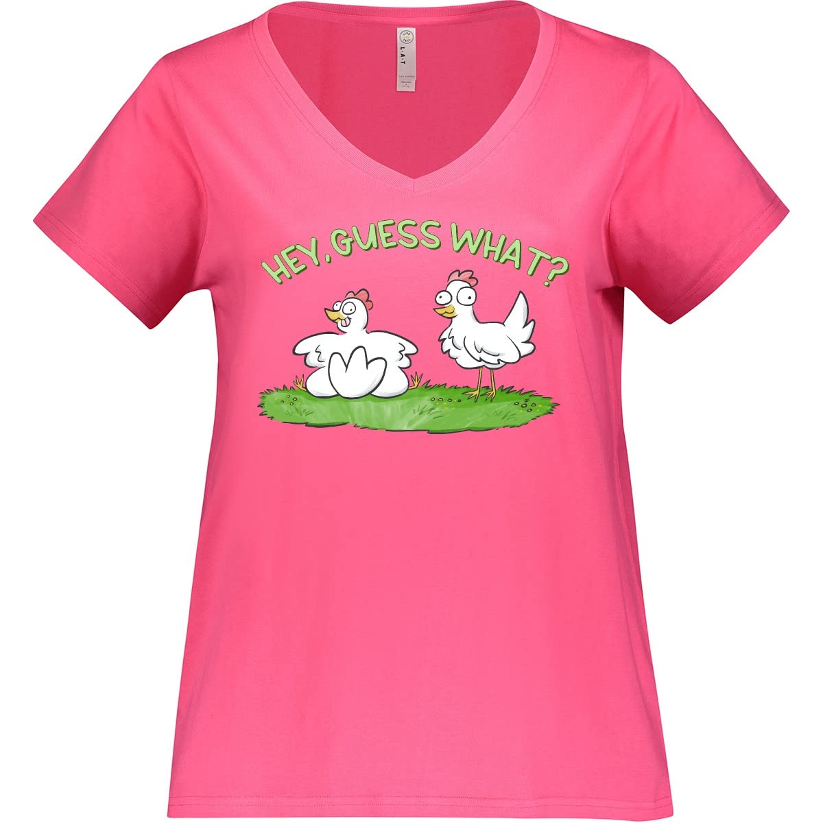 Inktastic 'Hey, Guess What Chicken Butt' Funny Women's Plus Size V-Neck T-Shirt - Casual Wear, Gift Idea, Humorous Apparel for Everyday Outfits