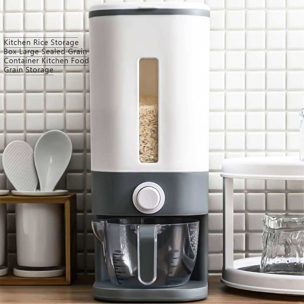 Premium Rice Dispenser & Grain Storage Container - 10L Large Airtight Dry Food Dispenser for Rice, Pasta, Cereal - Kitchen & Pantry Organization Solution (Gray) - Perfect for Meal Prep & Bulk Food Storage