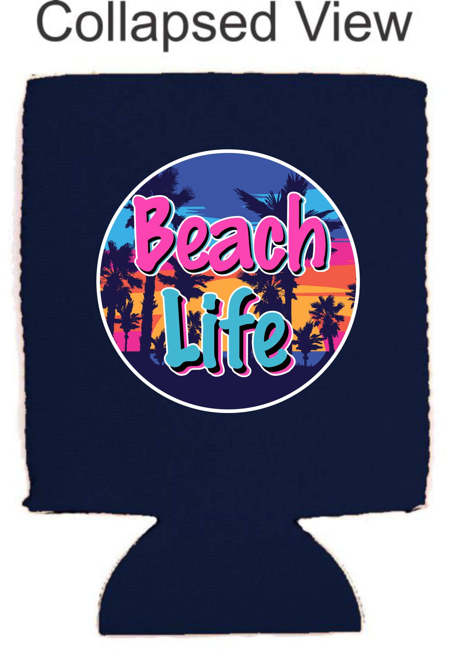 Beach Life Collapsible Can Cooler - Navy Blue Insulated Beer Can Holder for Pool Party, BBQ & Outdoor Activities | Portable & Space-Saving Design