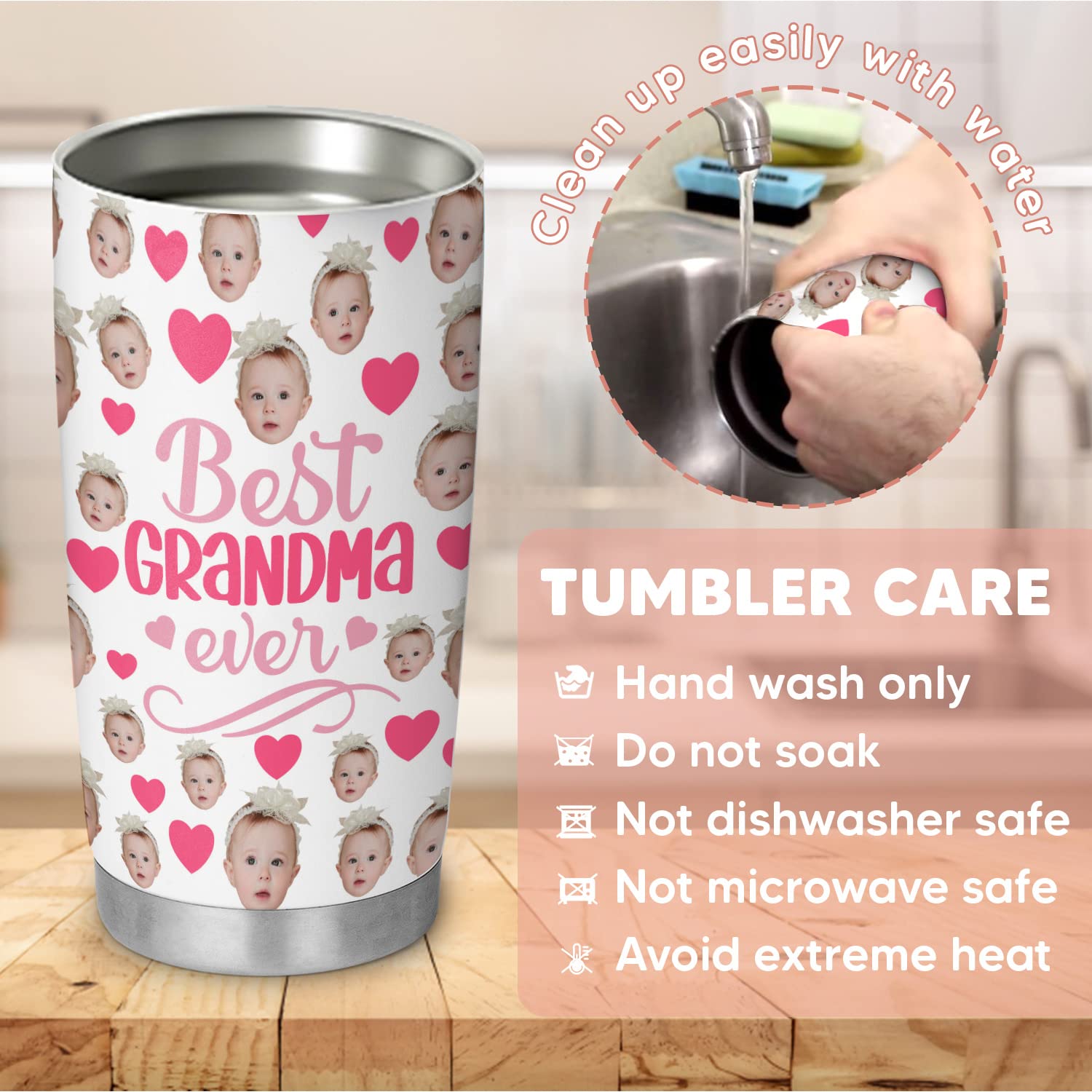 Personalized Custom 'First Time Grandma' Stainless Steel Tumbler - 20oz Insulated Travel Mug with 'Best Grandma Ever' Design - Perfect Christmas, Birthday & Mother's Day Gift for New Grandmas from Grandchildren - Ideal for Coffee, Tea & Hot/Cold Drinks at Home or On-the-Go