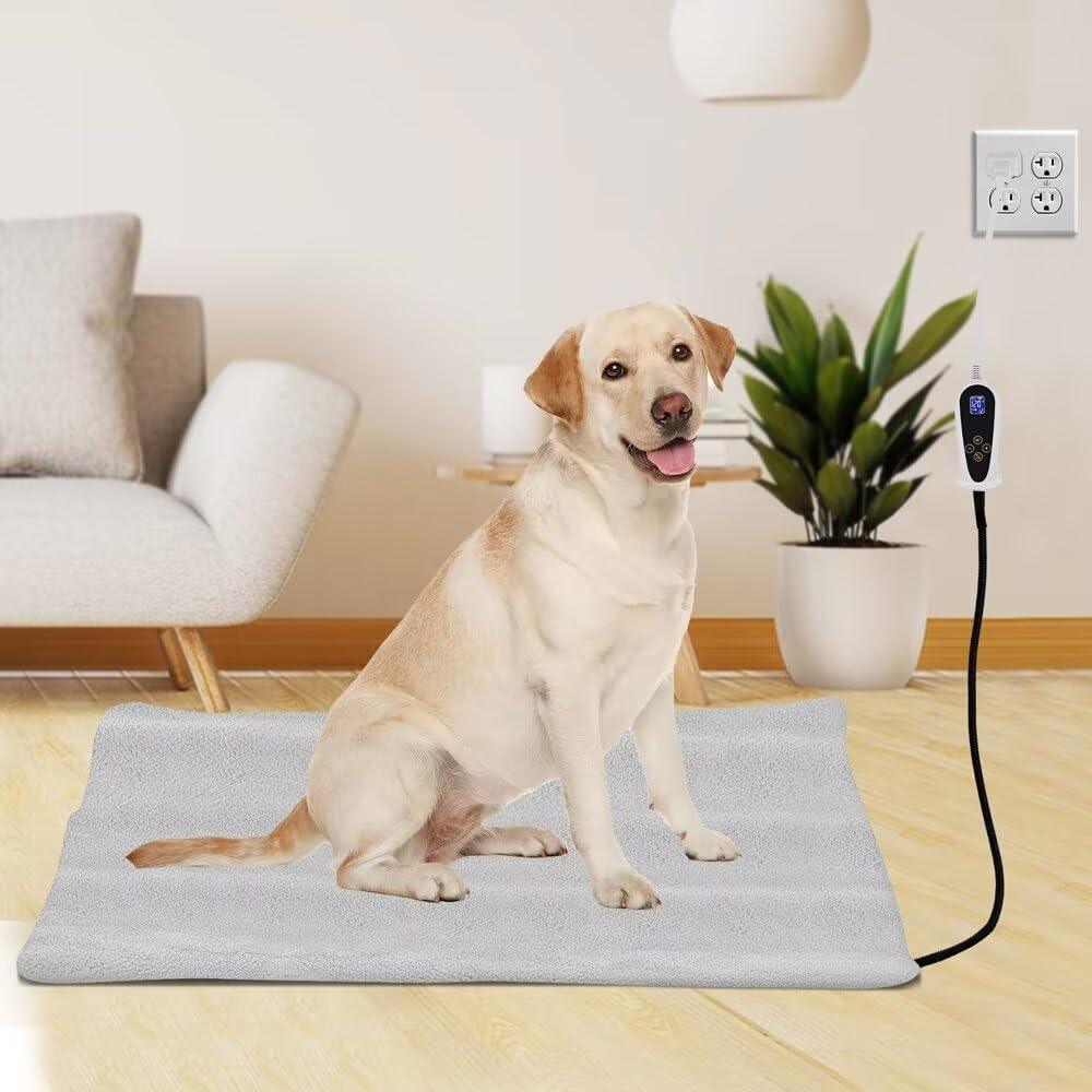 Adjustable Electric Pet Heating Pad for Cats & Dogs - Waterproof Heated Mat with Timer, Temperature Control & Chew-Resistant Steel Cord - Perfect for Indoor Pet Beds, Winter Warmth & Arthritis Relief