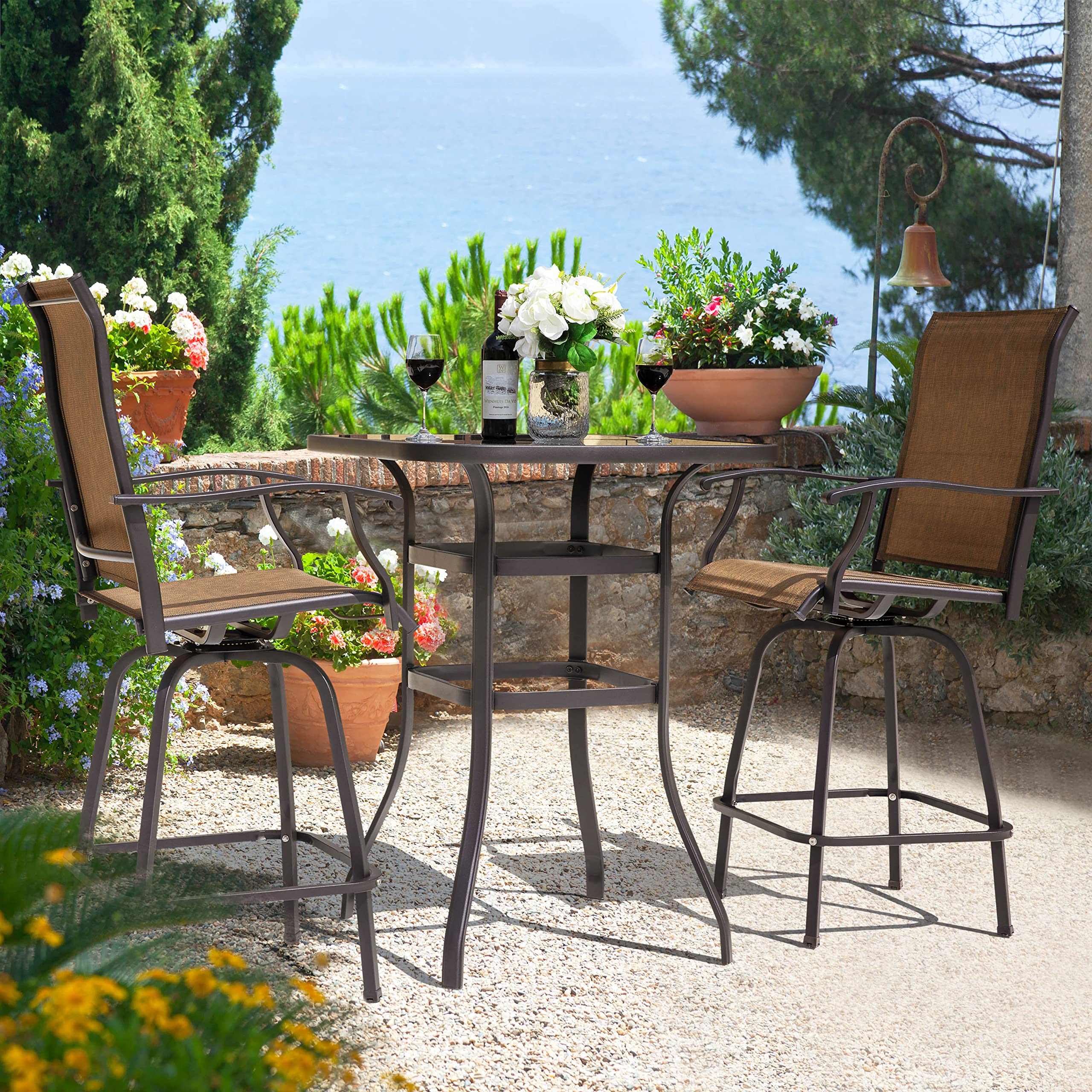 Avestar 32 Inch Outdoor Bar Table - Patio Bistro Table with Tempered Glass Top & Powder-Coated Iron Frame, Black - Perfect for Garden, Backyard, Poolside & Restaurant Outdoor Seating