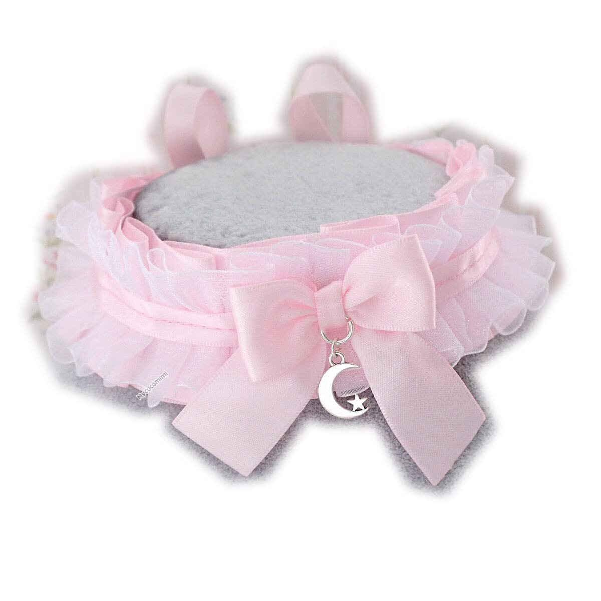 Cute Kawaii Baby Pink Choker Necklace with Bow & Crescent Moon Pendant - Play Collar Pastel Accessories for Girls, Teens & Women - Perfect for Cosplay, Parties & Everyday Fashion (15