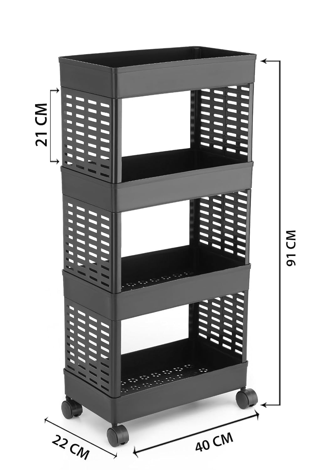 4-Tier Plastic Corner Shelf Organizer - Multipurpose Kitchen Storage Rack for Dishes, Spices & More - Space-Saving Floor Mount Design (Black) - Perfect for Small Kitchens, Bathrooms & Pantries
