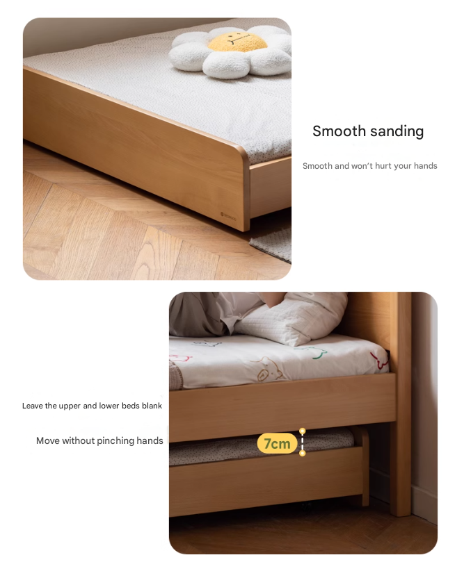 Solid Oak & Beech Wood Floor Bed with Pulley - Toddler Bed for Safe & Comfortable Sleep - Perfect for Montessori Bedrooms & Kids' Room Decor