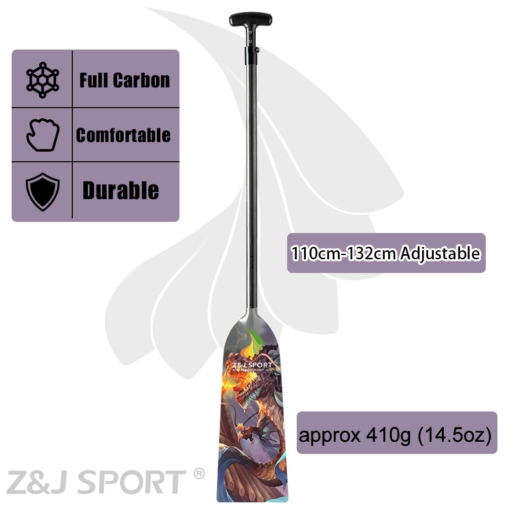 Z&J SPORT Adjustable Dragon Boat Paddle - IDBF Approved Carbon Fiber Racing Paddle with Dragon Graphic & Adjustable T Handle for Competitive Rowing | Perfect for Dragon Boat Racing, Team Training, and Water Sports Enthusiasts