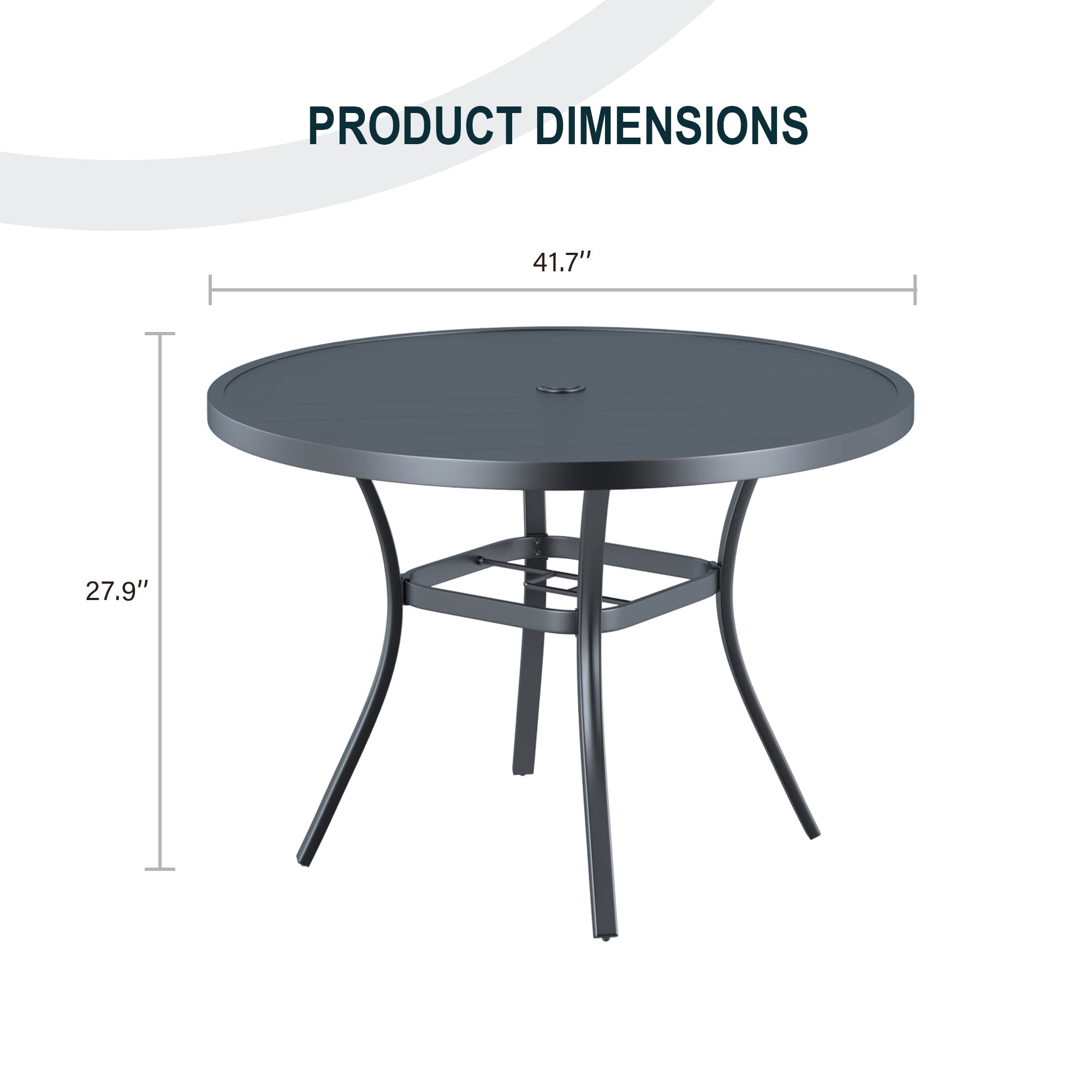 VICLLAX 41.7 Inch Round Outdoor Dining Table for 4 People - Weather-Resistant Metal Patio Table with 1.57 Inch Umbrella Hole - Perfect for Garden, Backyard, Porch, and Poolside Entertaining (Dark Grey)
