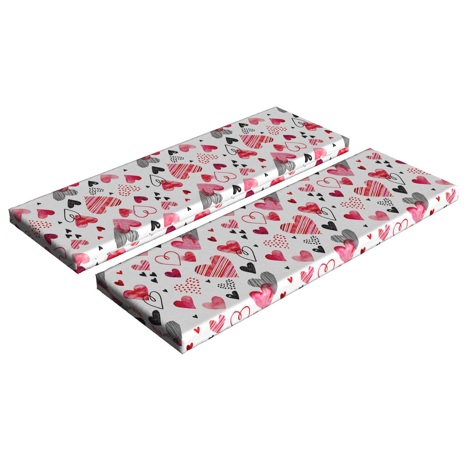 Ambesonne Valentine's Day Bench Cushion Set of 2 - Heart Shaped Watercolor Striped Design with Foam Padding (45