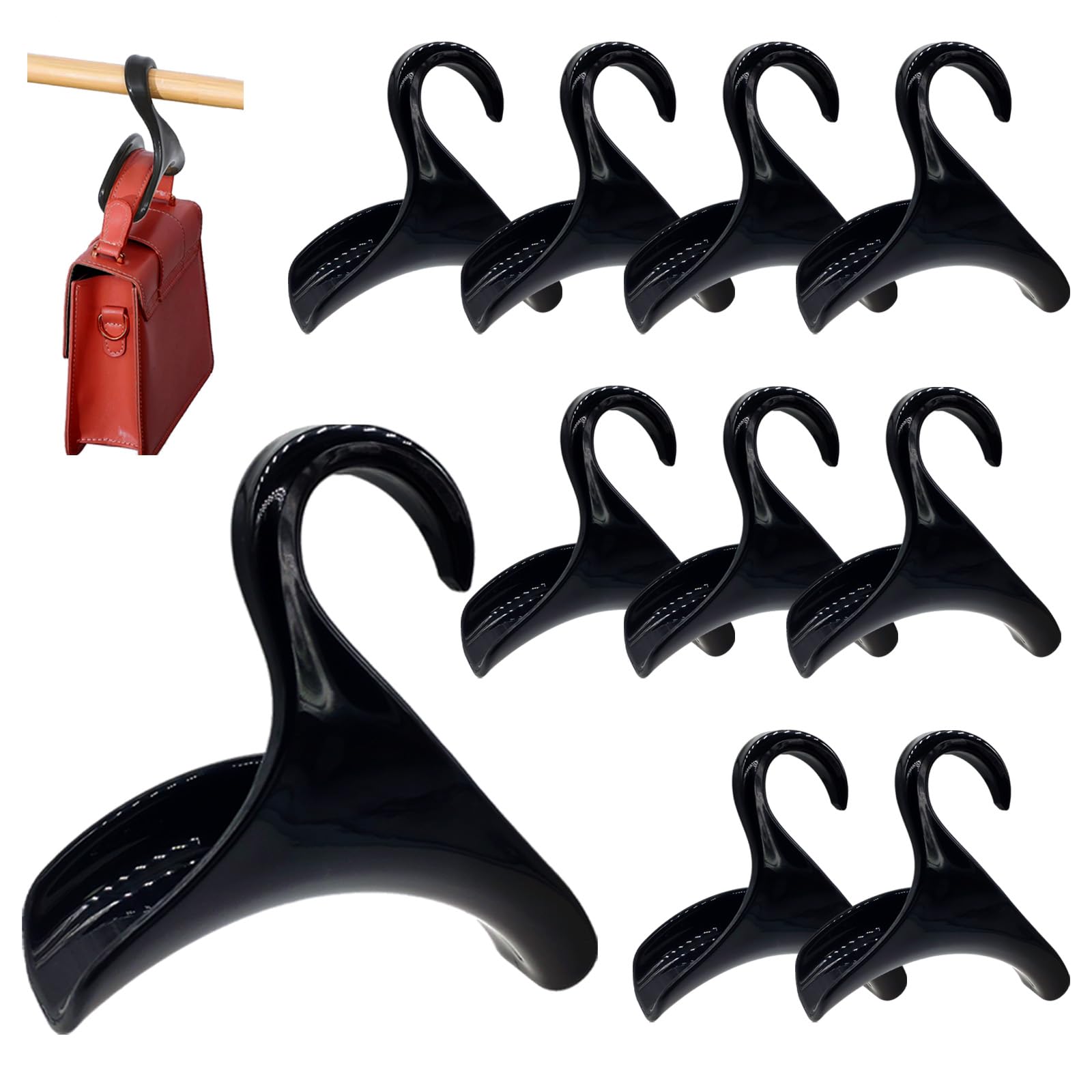 10 Pack Black Bag Hanger Hook - Purse Holder for Closet Organizer, Storage Solution for Purses, Tote Bags, Backpacks & Handbags - Perfect for Bedroom, Bathroom & Office Organization
