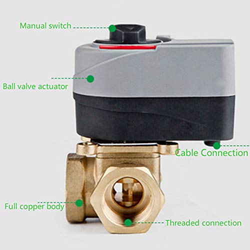 DN20 DN25 Electric Motorized Ball Valve - 3 Way Brass AC Actuator Valve for Water & Gas Control | Home, Industrial & HVAC Systems
