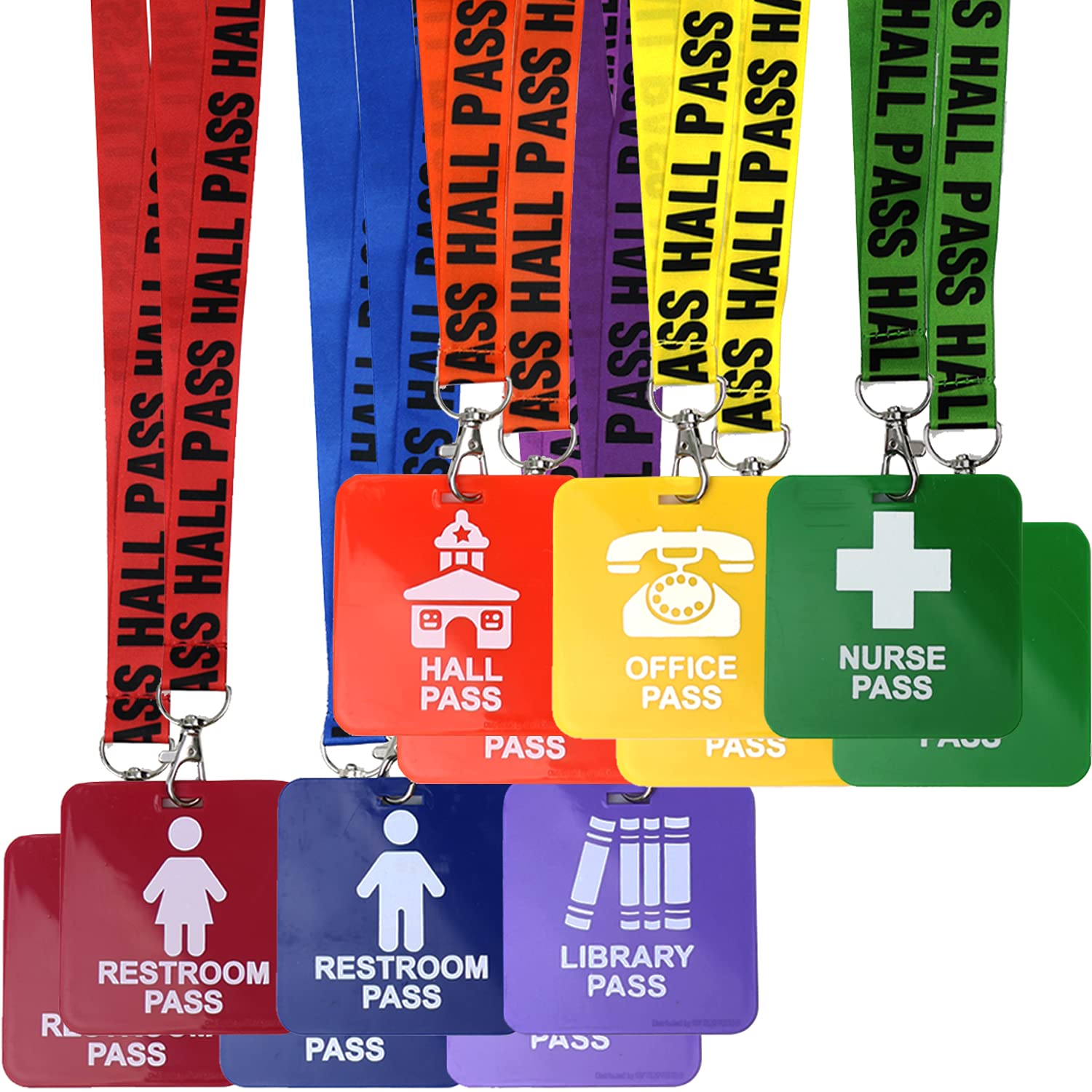 Hall Pass Lanyards (12 Pack) for School & Office Use