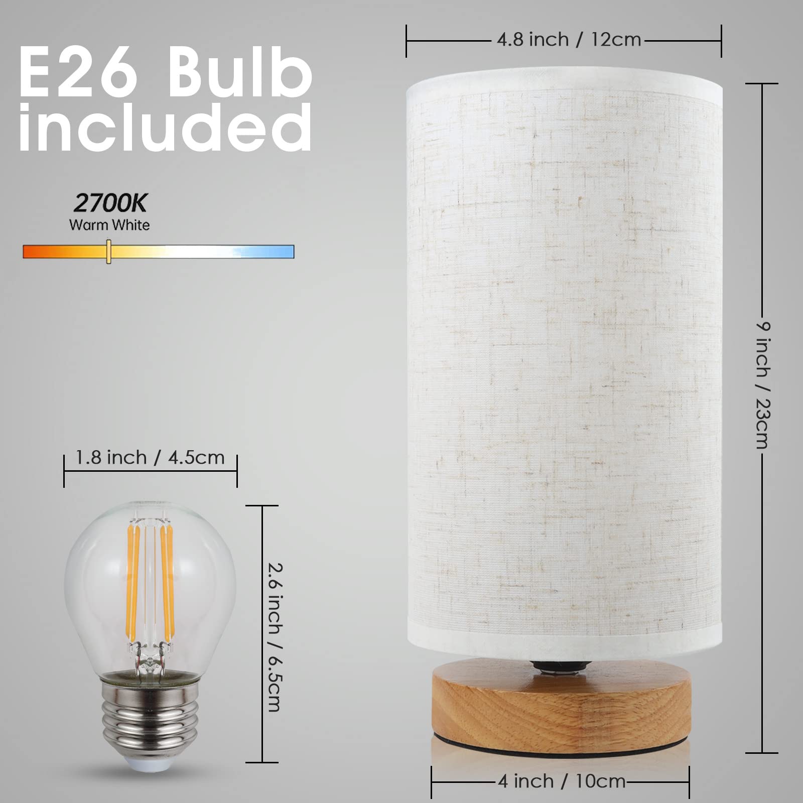 Minimalist Round Flaxen Fabric Shade Bedside Table Lamp - Warm White Nightstand Light for Bedroom, Living Room & Dorm (Bulb Included) | Perfect for Reading, Relaxing & Creating Cozy Ambience