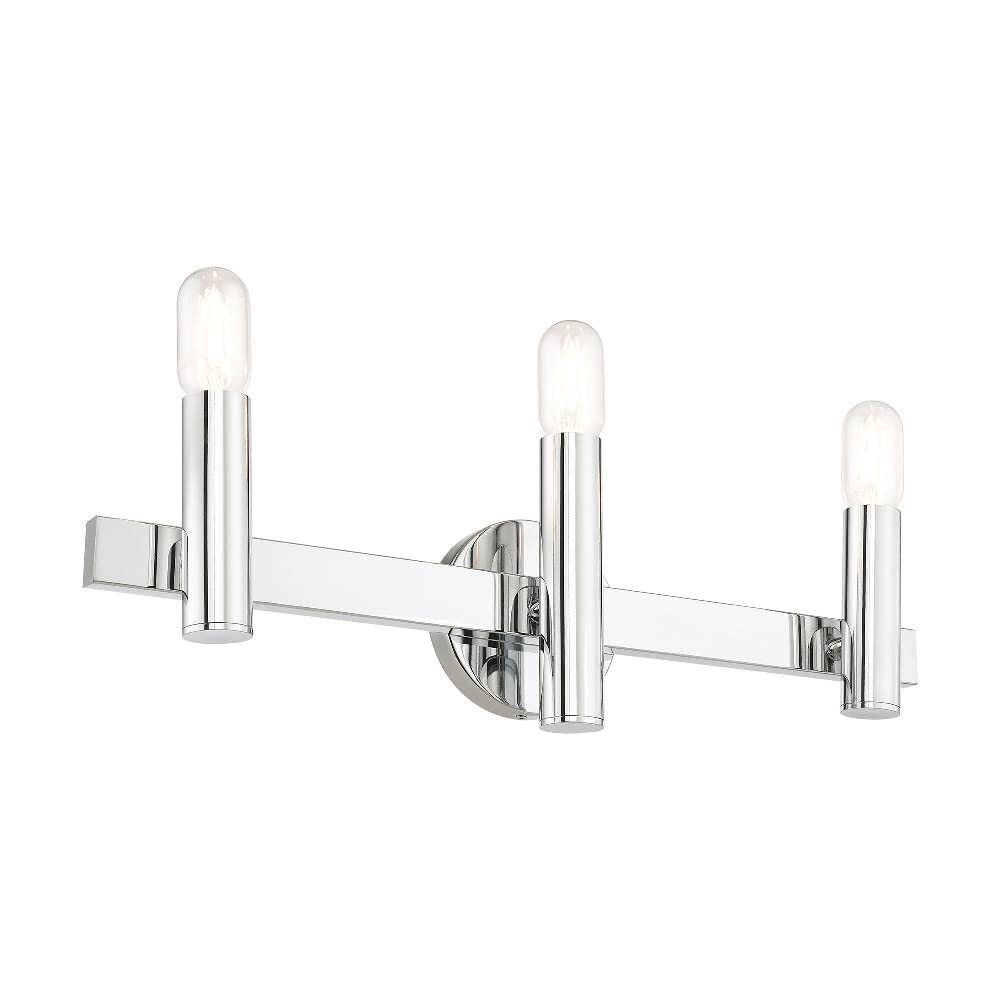 Livex Lighting 15833-05 3-Light Polished Chrome Bathroom Vanity Light Fixture - Perfect for Modern Bathroom Decor and Makeup Lighting