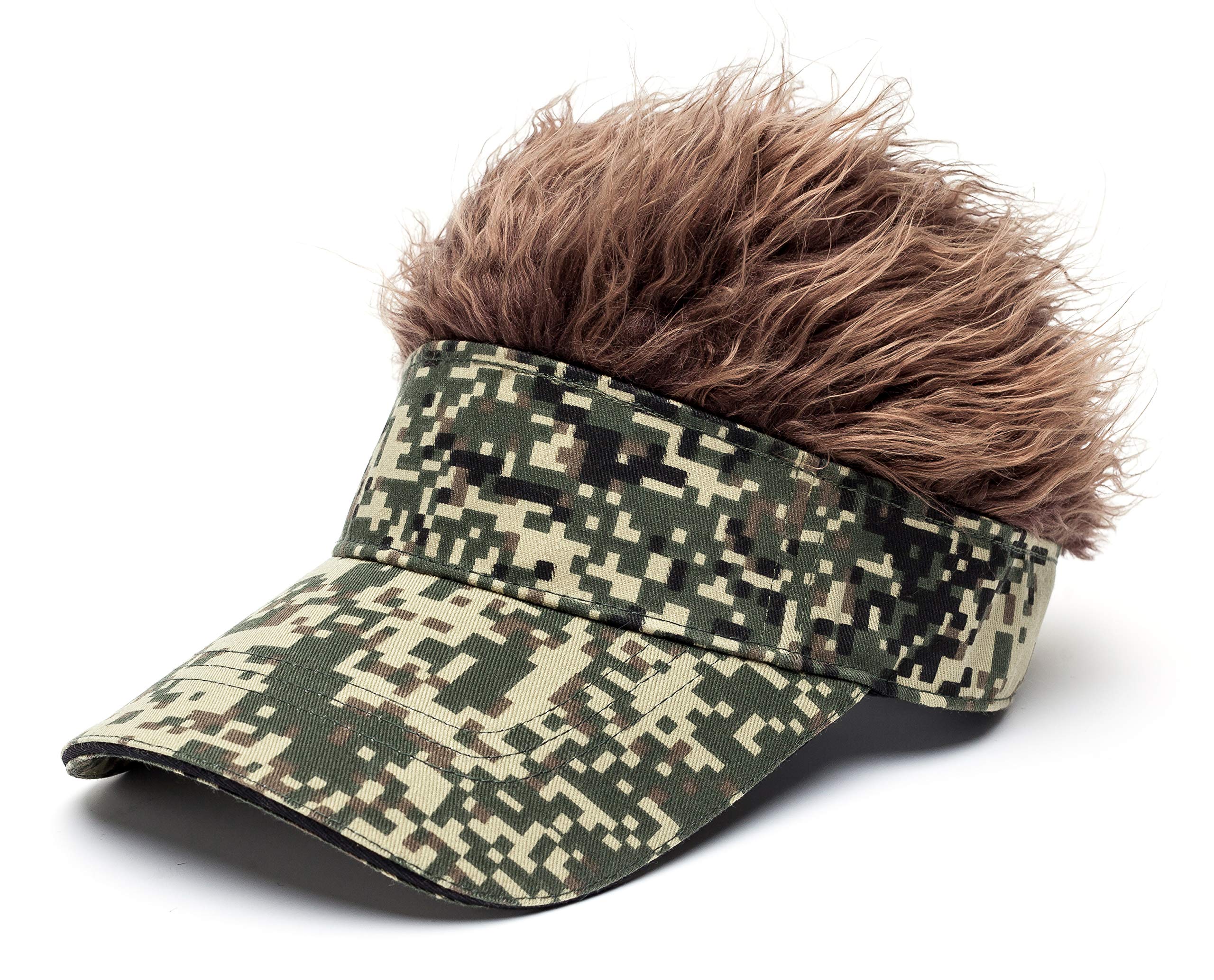 Funny Spiked Hair Visor Hat for Men - Adjustable Novelty Golf & Baseball Cap with Fake Wig - Perfect for Costume Parties, Halloween, and Sports Events