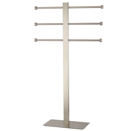 Edenscape Freestanding Stainless Steel Towel Holder with Rectangular Base - Satin Nickel Finish | Bathroom & Kitchen Organizer for Hand Towels, Dish Towels & Washcloths