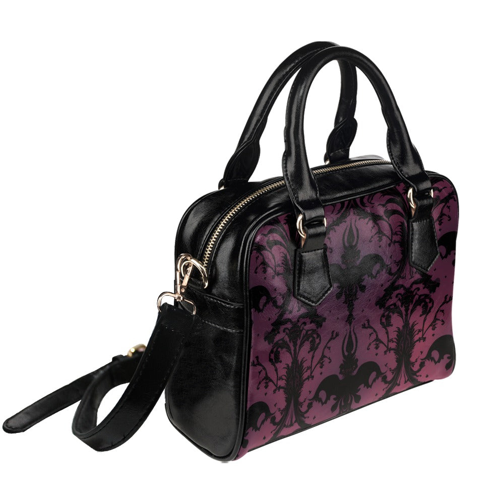 Gothic Purple & Black Patterned Shoulder Handbag - Alternative Fashion Statement Purse for Women | Perfect for Dark Aesthetic Outfits, Concerts & Halloween | Grim Haven Collection