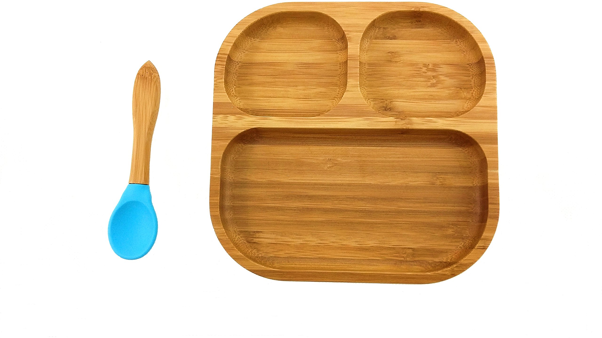 Non-Slip Bamboo Suction Plate for Toddlers - Cute Baby Dish with Strong Suction, BPA-Free Dinnerware for Kids (Blue) - Perfect for High Chairs, Travel & Mess-Free Meals