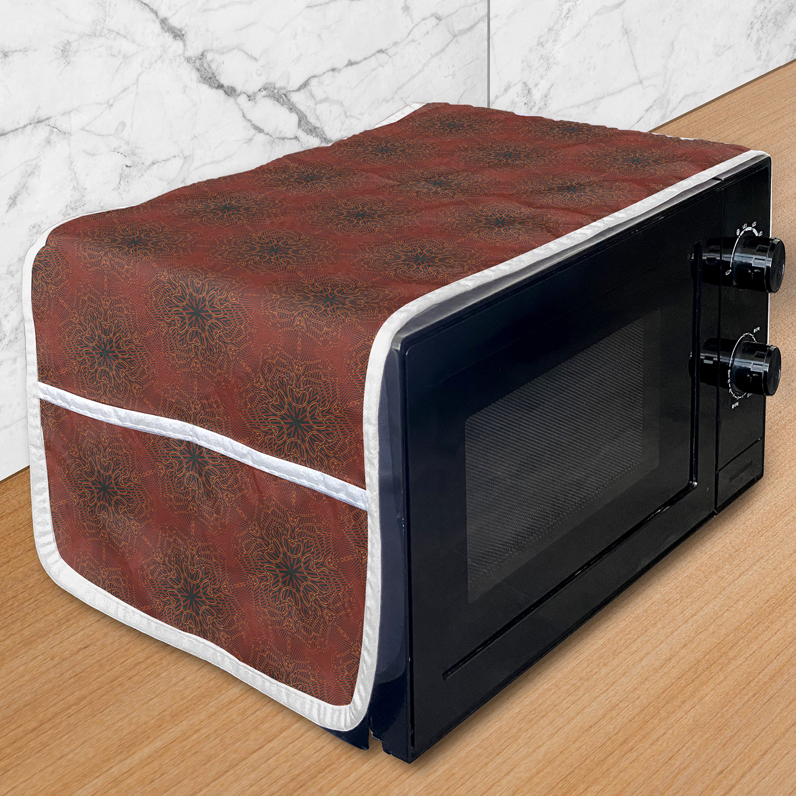 Ambesonne Abstract Microwave Cover - Psychedelic Oriental Hand-Drawn Art Design, Waterproof Kitchen Organizer with Pockets, 36