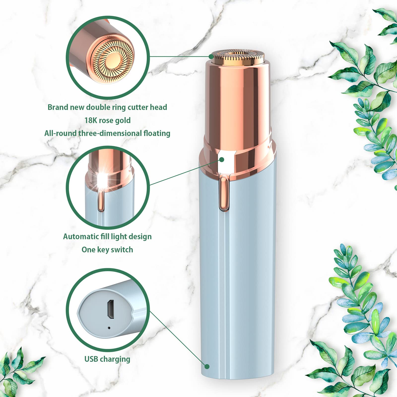 Painless Electric Facial Hair Remover for Women - USB Rechargeable Mini Hair Trimmer for Face, Cheeks, Lips & Chin | Peach Fuzz Removal | Portable & Gentle Skin Care Tool | Perfect for Travel, Daily Grooming & Smooth Skin Routine