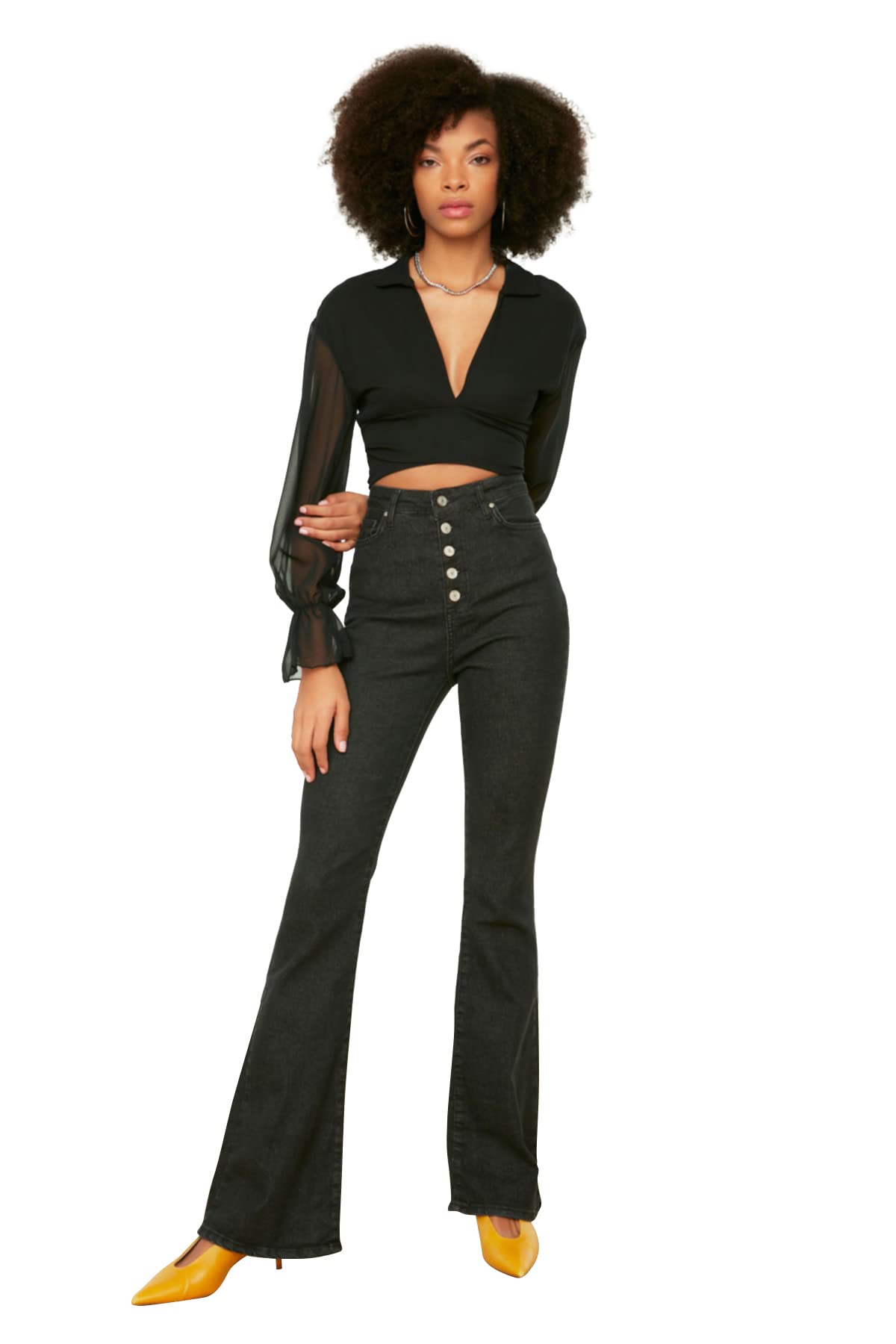Trendyol Women's High Waist Wide Leg Flare Jeans - Stretchy Denim Pants for Casual & Retro Style | Perfect for Work, Date Night & Everyday Wear