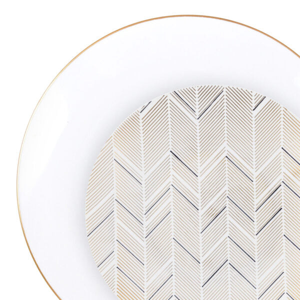 Elegant Black and Gold Round Chevron Plastic Plates - Organic Chevron Design for Parties, Weddings, and Special Events