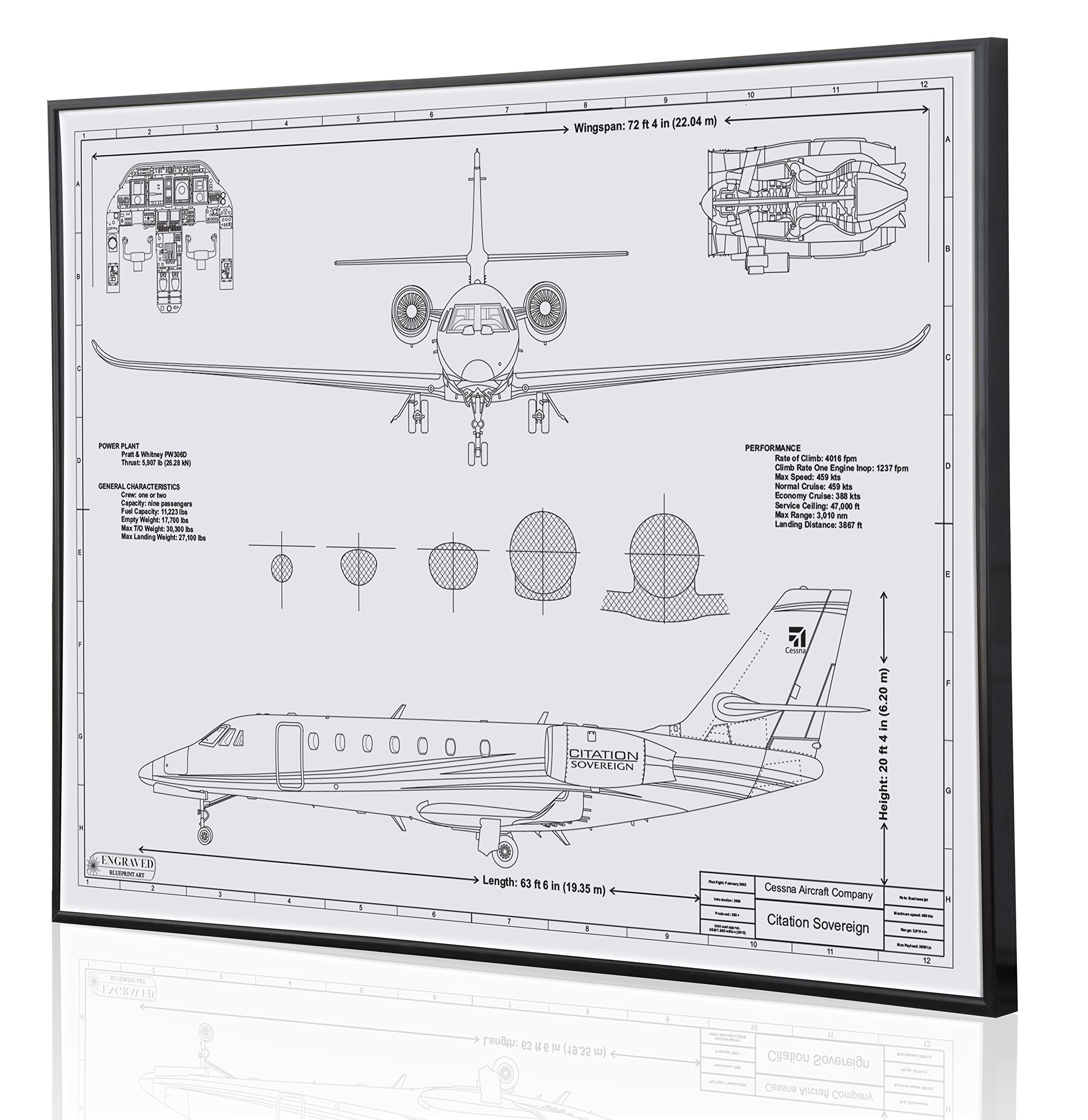 Personalized Cessna Citation Sovereign Blueprint Artwork - Laser Engraved Aviation Gift for Pilots & Plane Enthusiasts - Perfect for Home, Office Decor & Aviation Themed Events