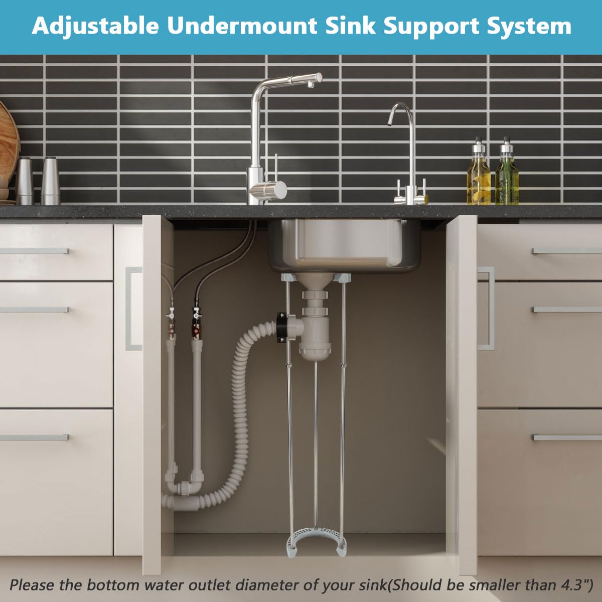 Feeloco Adjustable Undermount Sink Support System - Heavy Duty Stainless Steel Brackets for Kitchen & Bathroom Sinks (15.7-27.5 Inch) - Perfect for DIY Installation and Home Renovation Projects