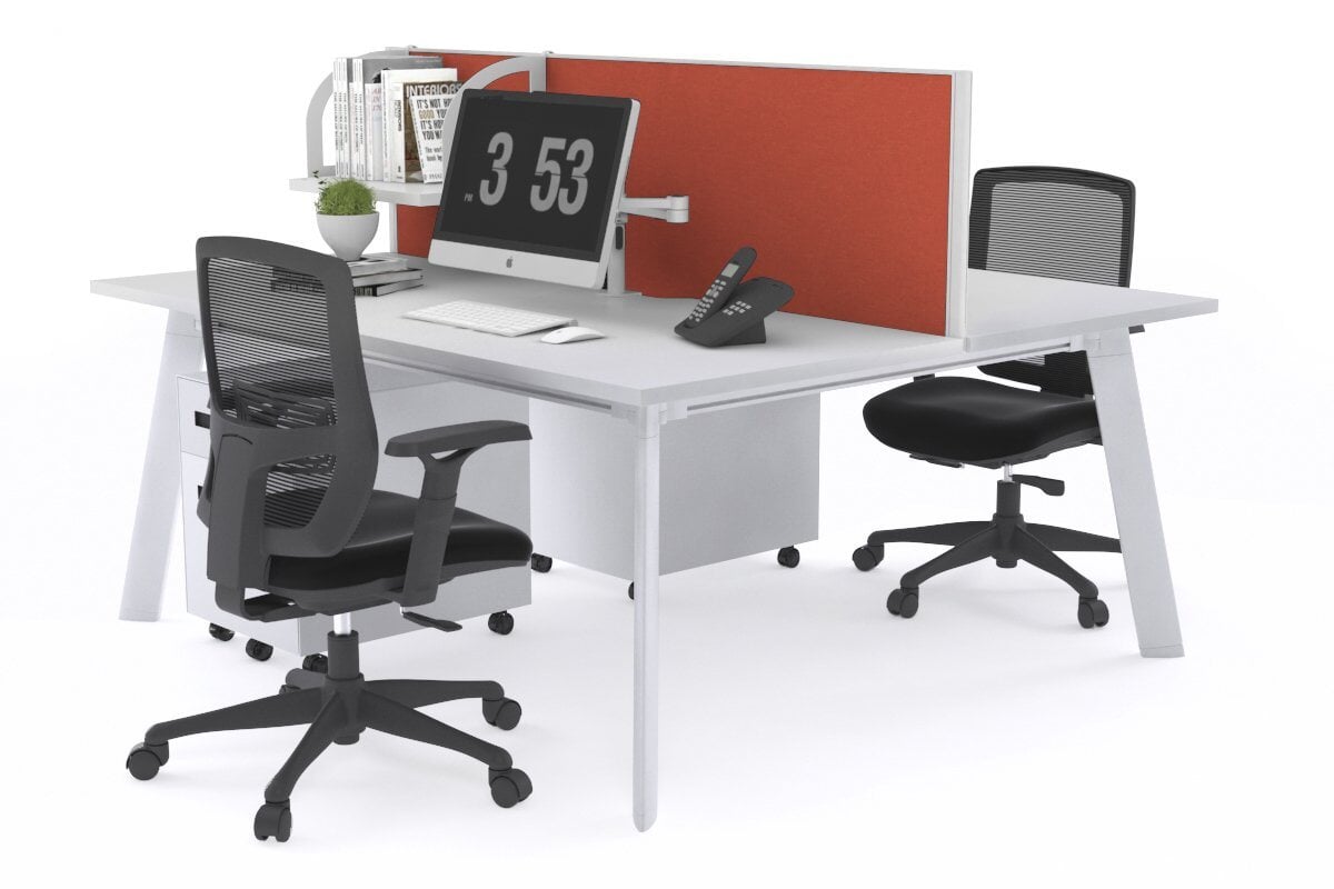 2 Person Workstation with White Frame - 1400L x 700W - Ideal for Office, Home Office & Collaborative Workspaces
