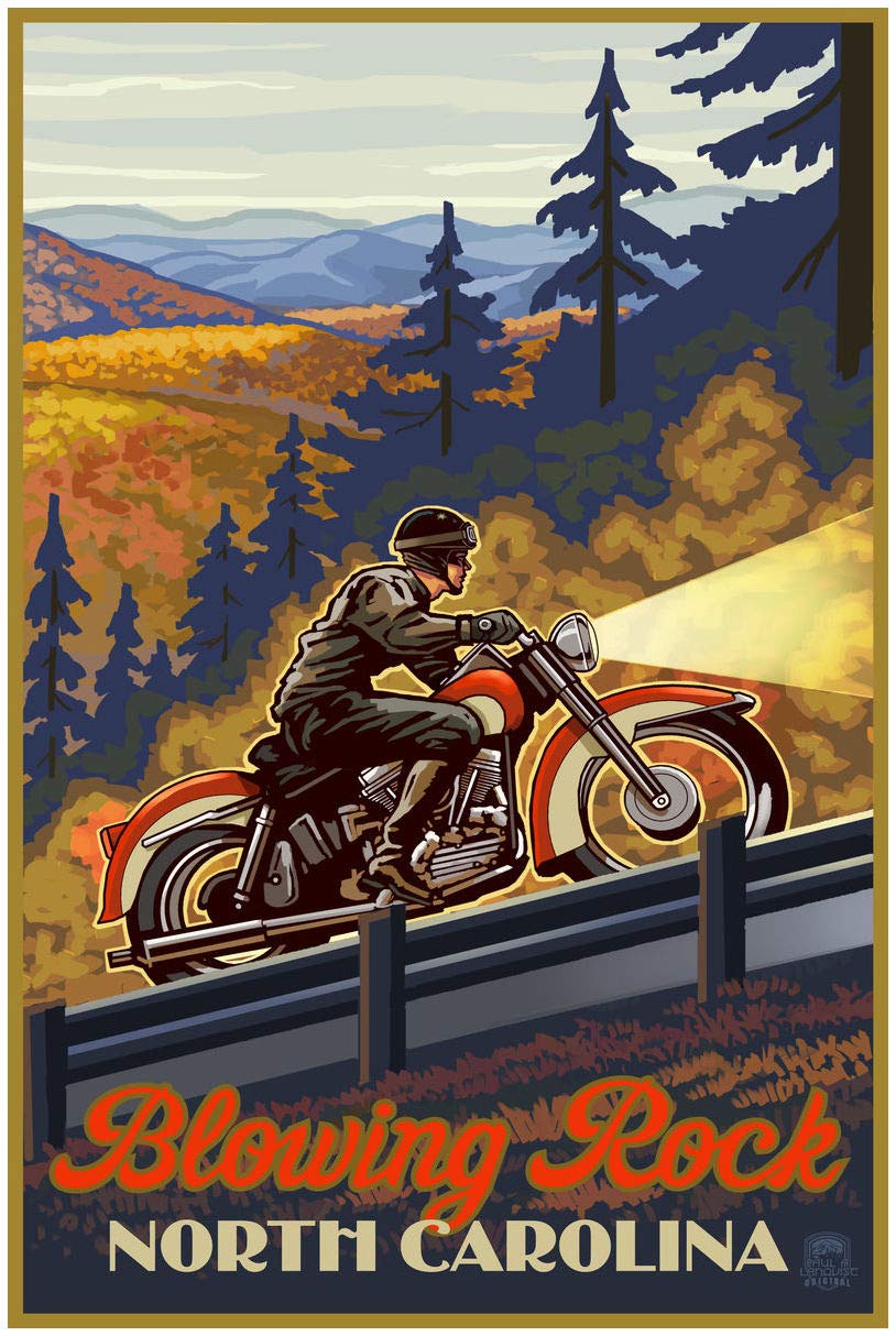 Paul A. Lanquist Motorcycle Art Print - Blowing Rock North Carolina Travel Poster 30x45 Inch - Premium Giclee Wall Decor for Living Room, Bedroom & Office