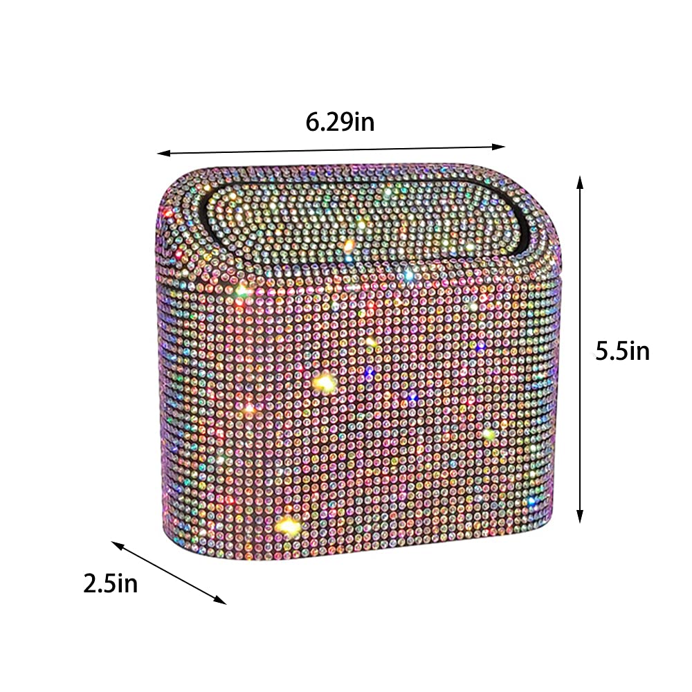 Sparkly Car Trash Can with Lid - Bling Rhinestone Hanging Garbage Bin for Vehicle, Office & Home - Perfect for Road Trips, Commuting & Organization
