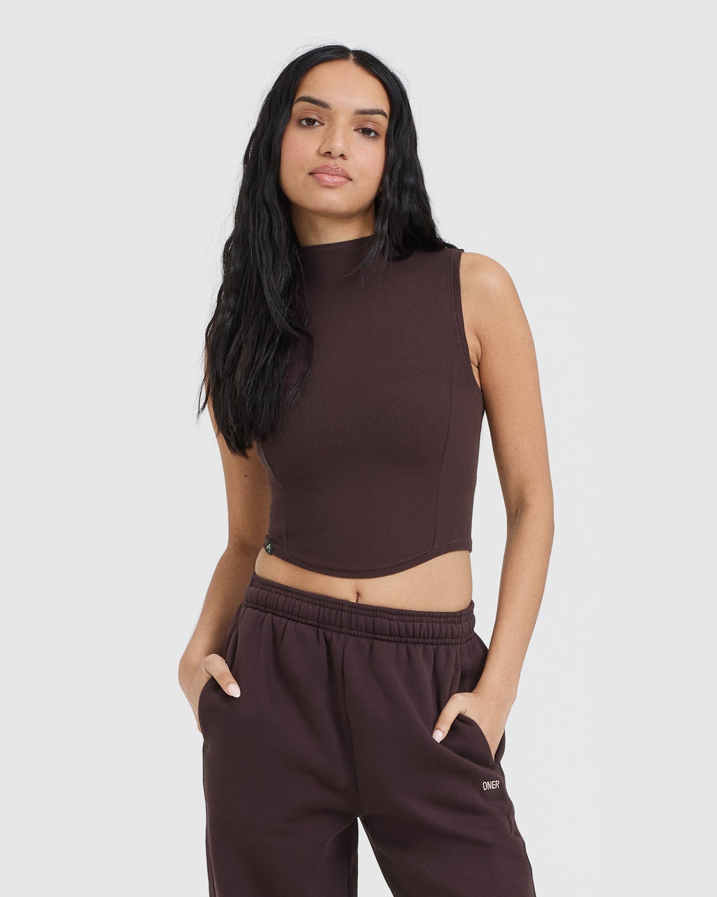 Mellow™ Rib Mid Mock Neck Tank Top for Women - Soft Stretch Comfortable Casual Wear in Plum Brown | Perfect for Layering, Office, and Everyday Outfits