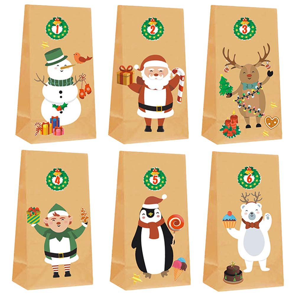 Abaodam 6-Piece Christmas Baking Dessert Bags for Kids DIY Crafts - Reusable Gift Paper Bags with Decorative Stickers | Perfect for Holiday Cookie Gifts, Party Favors & Classroom Activities