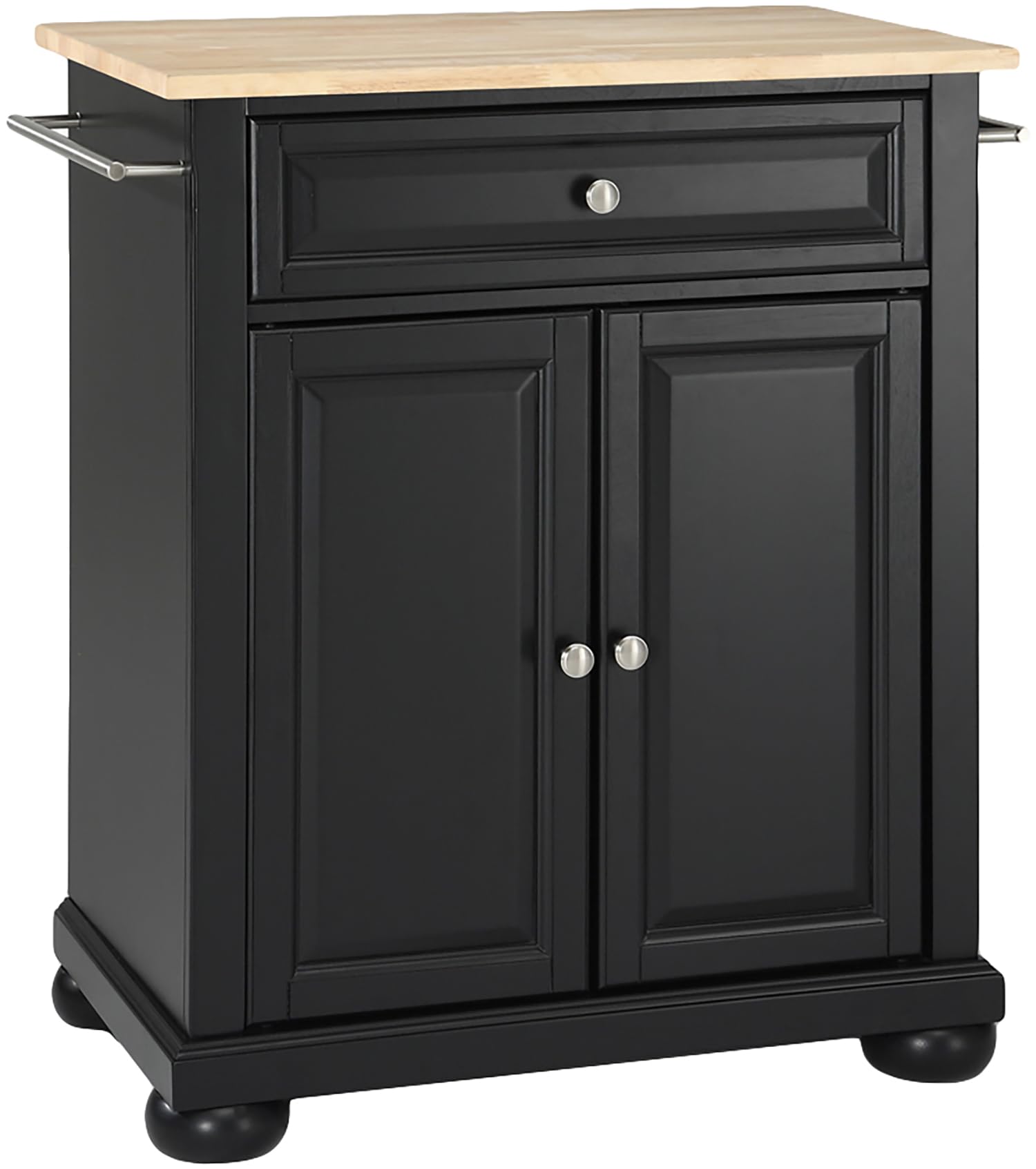 Crosley Alexandria Wood Top Portable Rolling Kitchen Island Cart with Storage - Microwave Stand, Black - Perfect for Small Kitchens, Dining Rooms & Home Office Storage