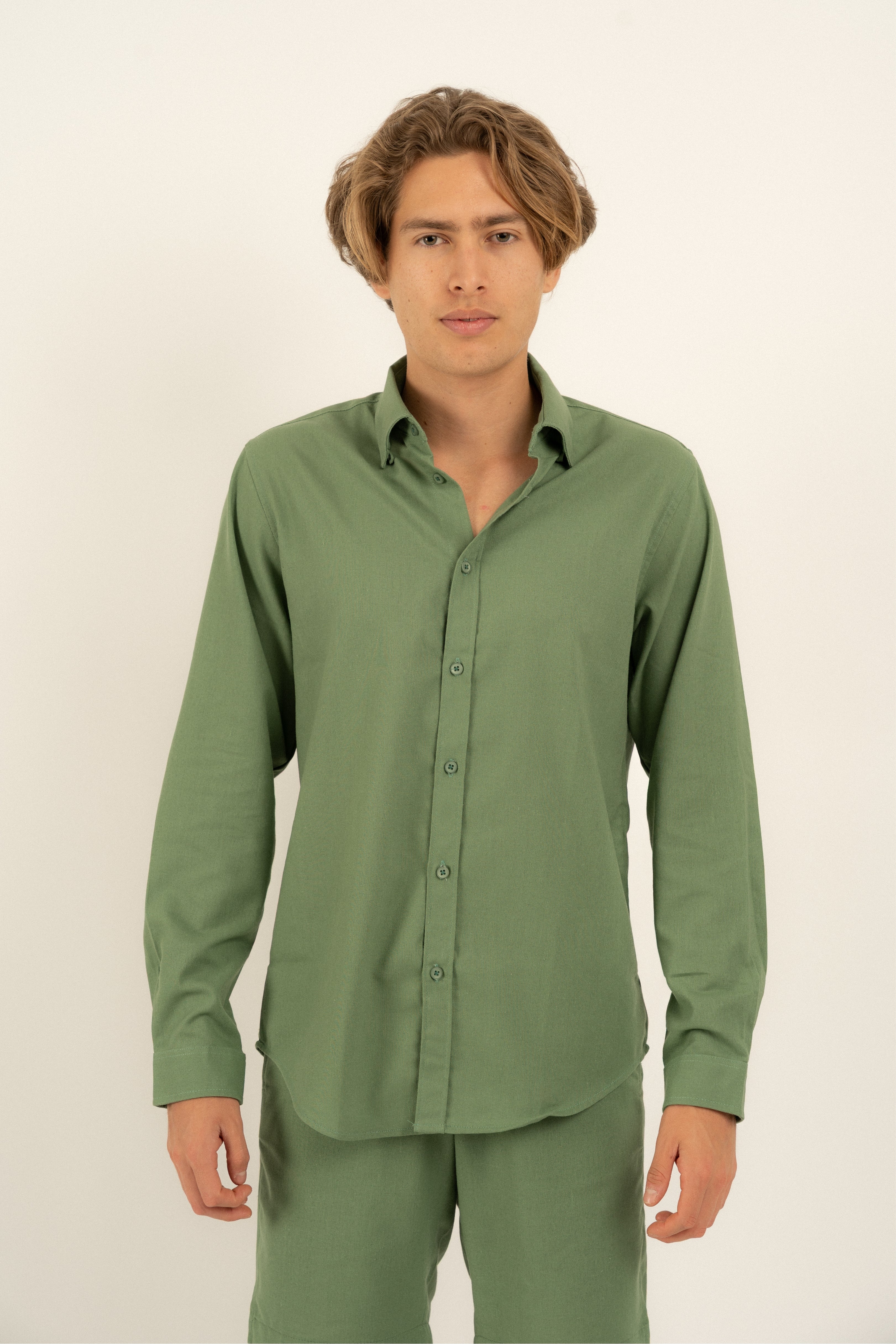 Cannes Green Linen Shirt for Men - Breathable Summer Casual Button Down Shirt - Perfect for Beach Vacation, Outdoor Events & Business Casual Wear