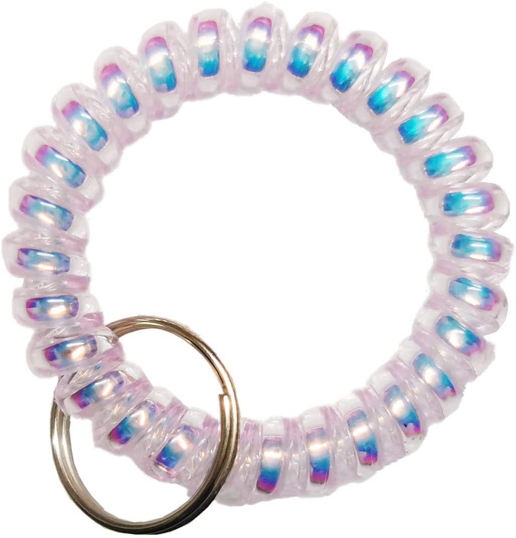 Iridescent Spiral Stretch Bracelet Keychain Holder - Pack of 5 Colorful Wristbands for Keys, Jewelry & Accessories - Perfect for Home, Office, Gym & Travel Organization