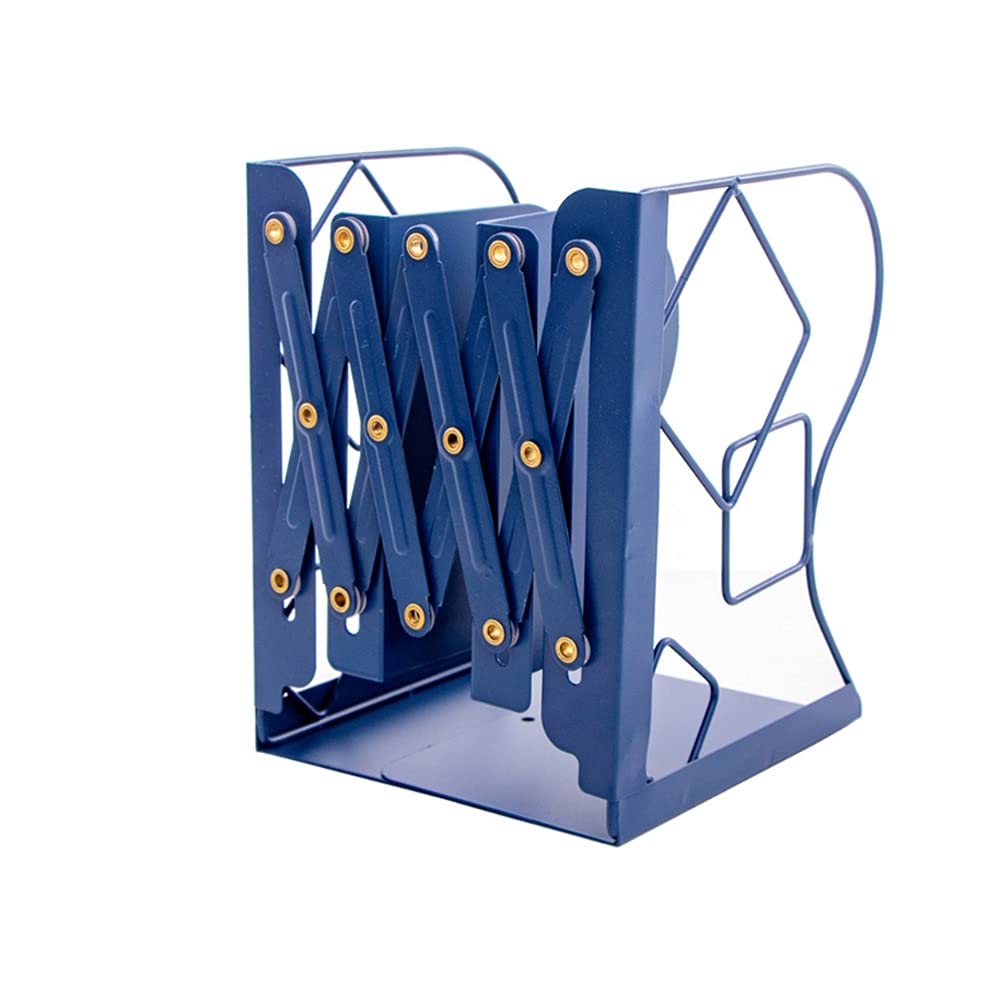 ZZAHS Retractable Book Support Stand - Telescopic Metal Bookends, Bookrack Organizer for Home, School & Office - Royal Blue - Perfect for Bookshelves, Desks & Study Spaces
