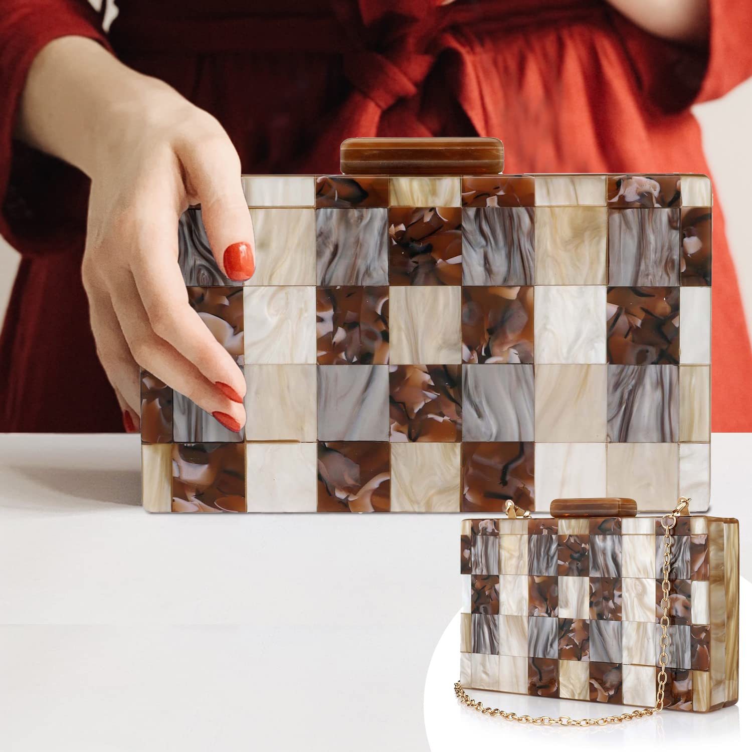 YYW Elegant Marble Acrylic Clutch Purse for Women - Stylish Crossbody Handbag for Evening Banquet, Party, Wedding & Special Occasions