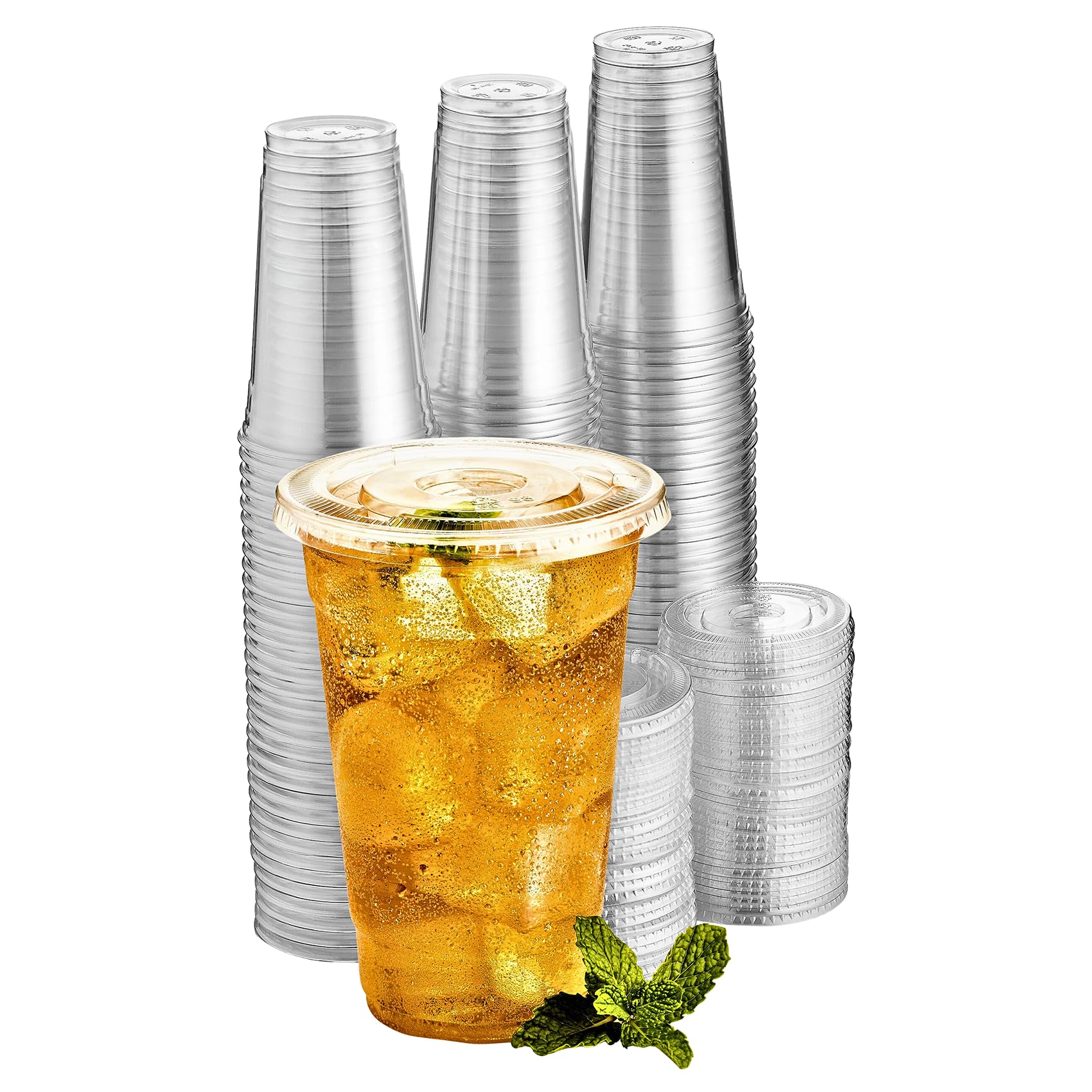 Green Direct 24 oz. Clear Plastic Disposable Cups with Lids - 50 Sets for Iced Coffee, Bubble Tea, Smoothies & Cold Drinks | Perfect for Parties, Cafes & Takeout