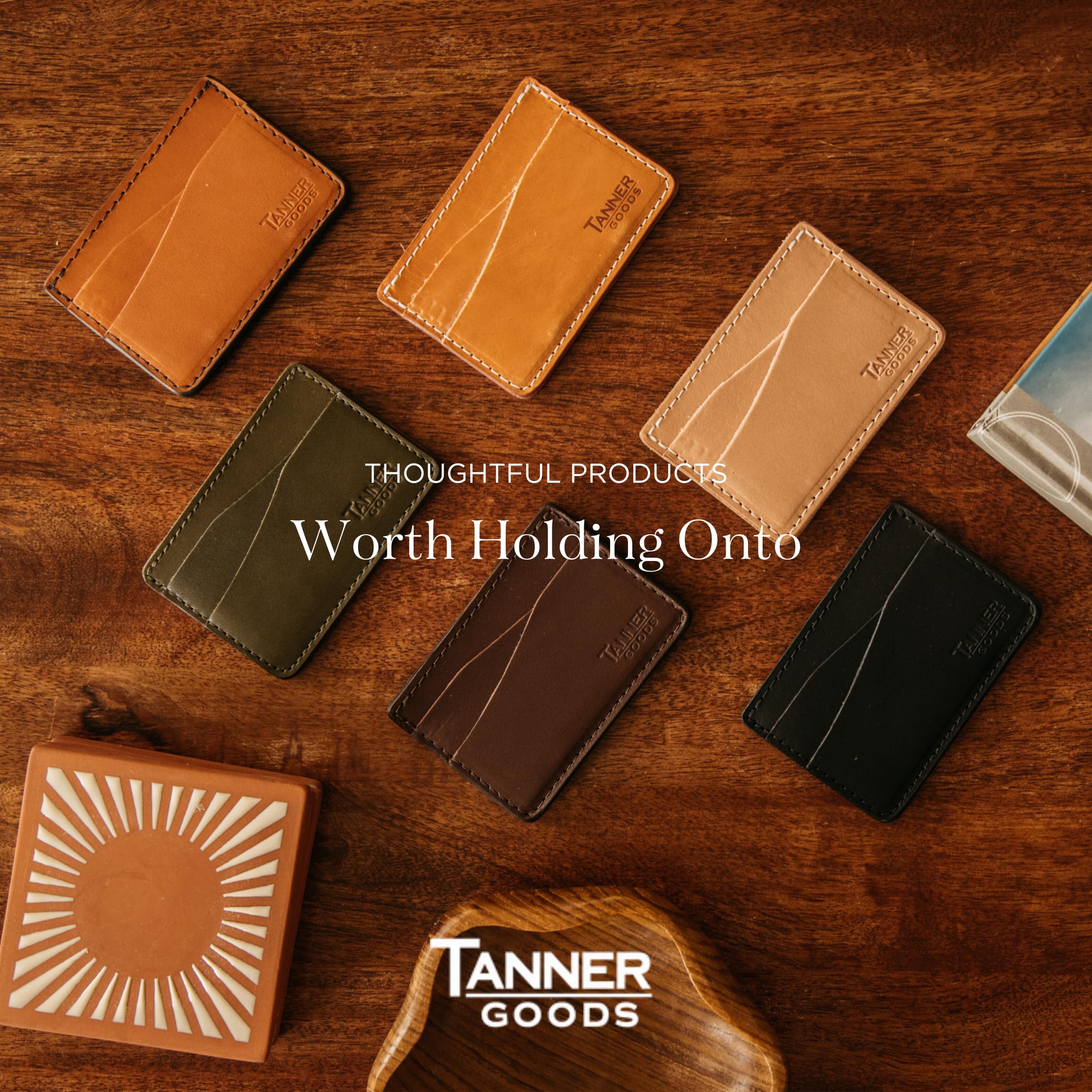 TANNER GOODS Men's Leather Wallet - Slim Front Pocket 4 Card Holder, Journeyman Series in Cognac Brown | Perfect for Everyday Carry, Travel & Minimalist Lifestyle