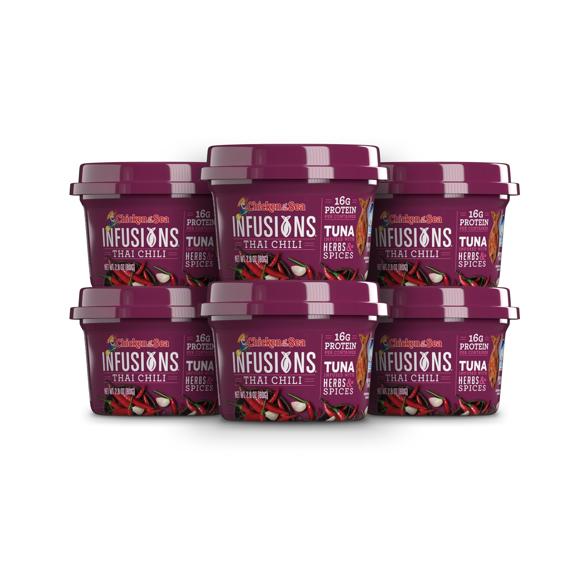 Chicken of the Sea Infusions Wild Caught Tuna in Thai Chili Flavor - 2.8 Ounce Cups (Pack of 6) | Perfect for Salads, Sandwiches & Quick Protein Snacks