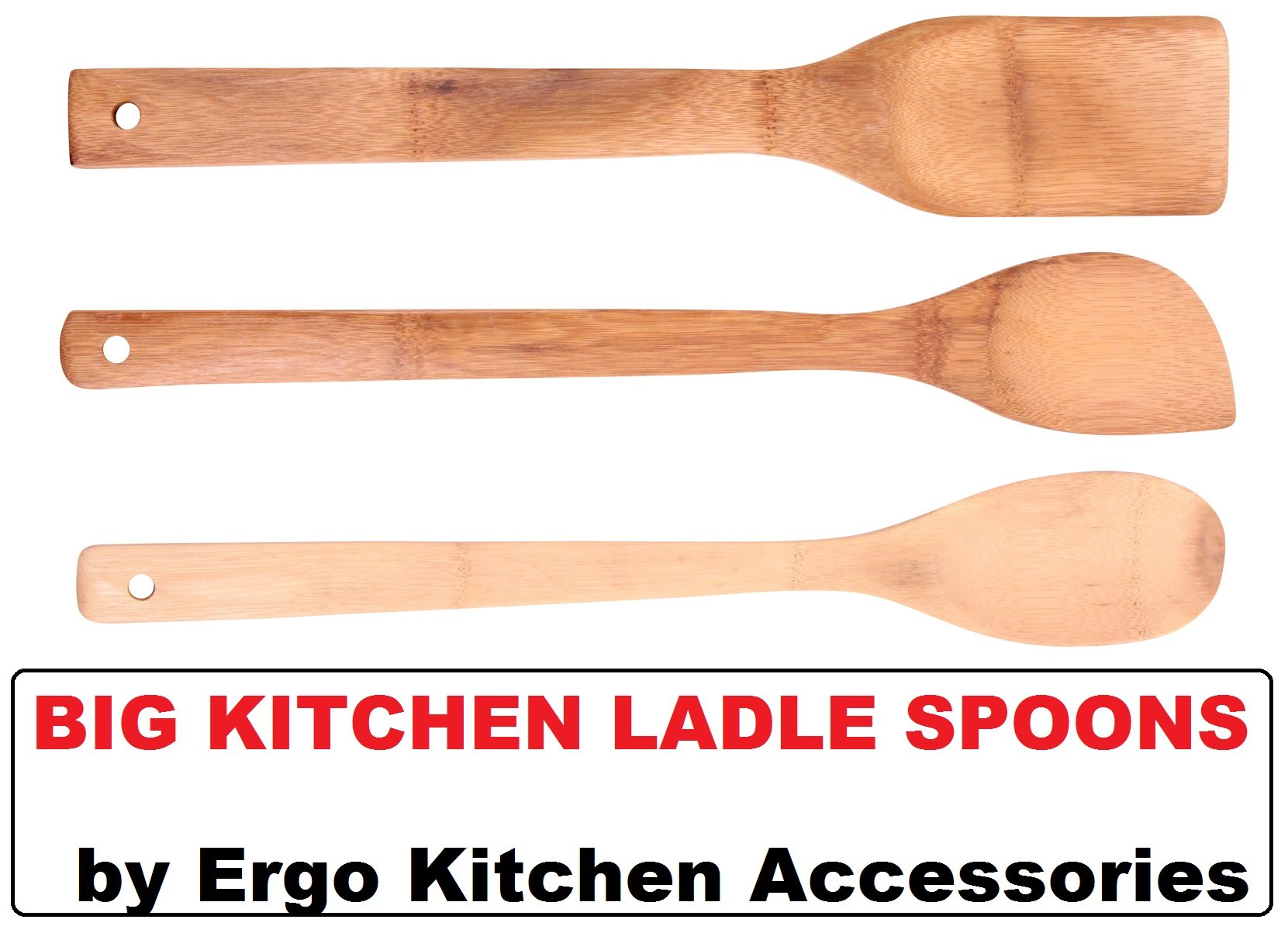Premium Wooden Spoons & Ladle Set for Cooking - 3-Piece Natural Wood Kitchen Utensils by Ergo Kitchen Accessories - Perfect for Stirring, Serving & Mixing Soups, Sauces & Salads