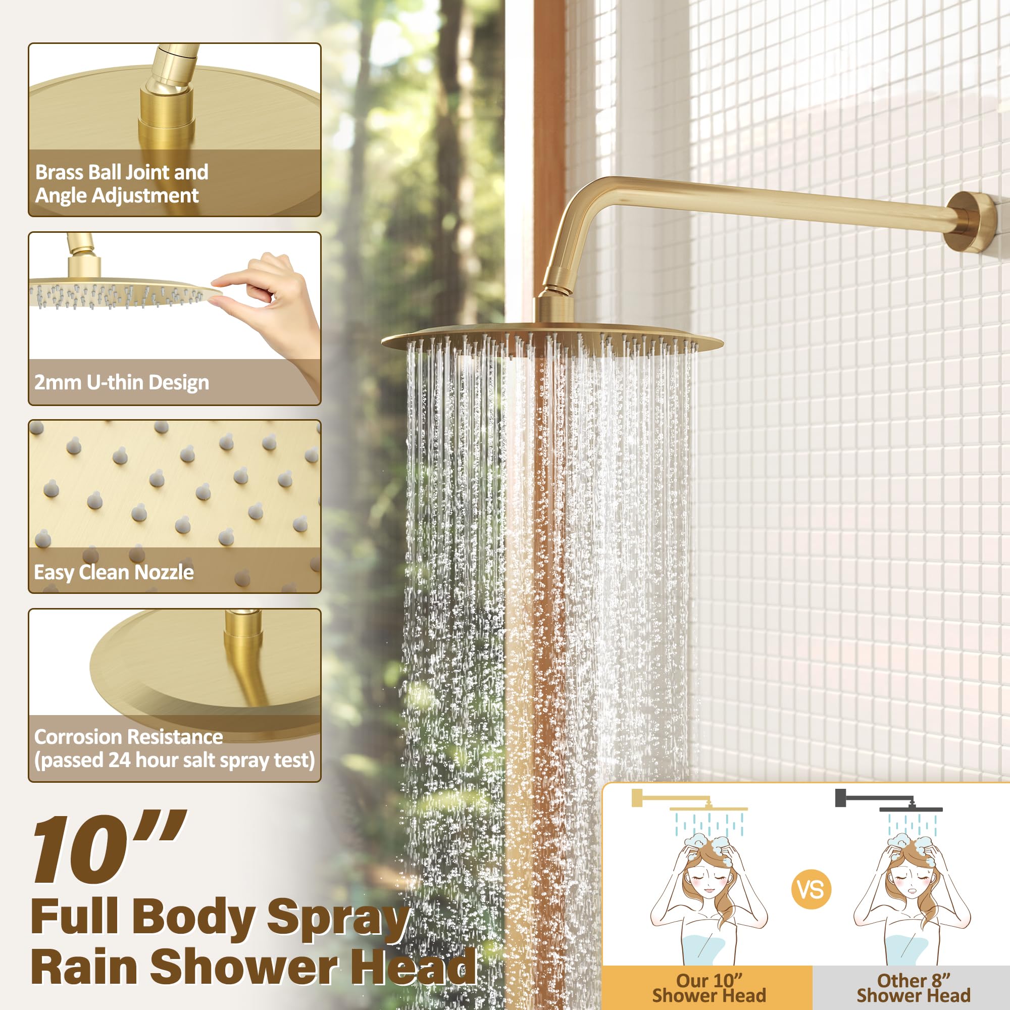 Gabrylly Brushed Gold Shower System with Tub Spout - 10