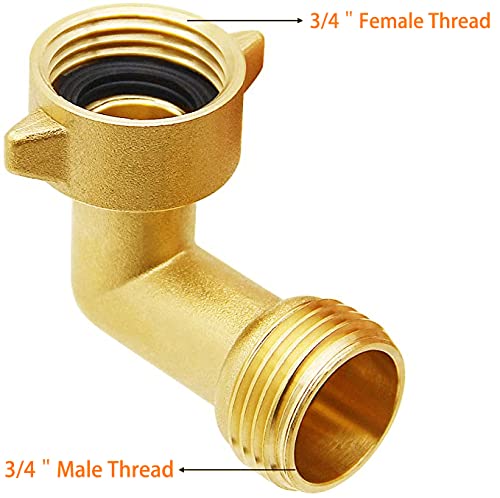 2PCS 90 Degree Brass RV Water Hose Connectors - Heavy Duty Garden Hose Fittings with 2 Washers for RV, Boat & Outdoor Watering Systems
