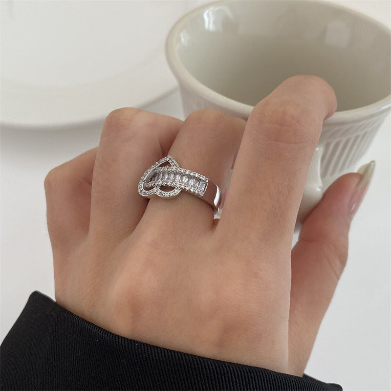 Wide Band Zircon Gold Heart Ring for Women | Elegant 925 Sterling Silver Jewelry Gift for Valentine's Day, Anniversary & Special Occasions | A8546