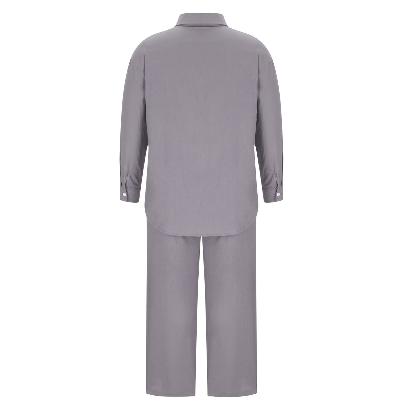Women's 2-Piece Linen Outfit Set - Long Sleeve Button Down Shirt & Wide Leg Pants | Summer 2024 Casual Workwear & Lounge Wear | Perfect for Office, Travel, and Relaxation