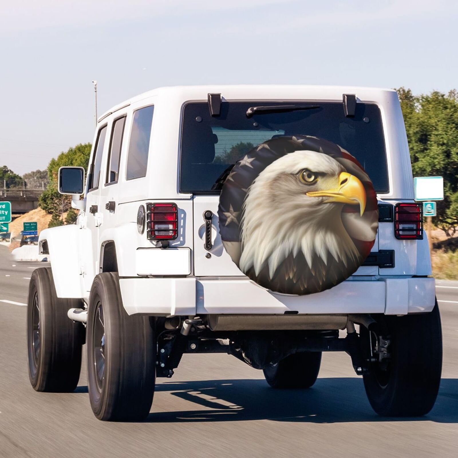 American Eagle & Flag Spare Tire Cover - Waterproof Dust-Proof Wheel Cover for 15