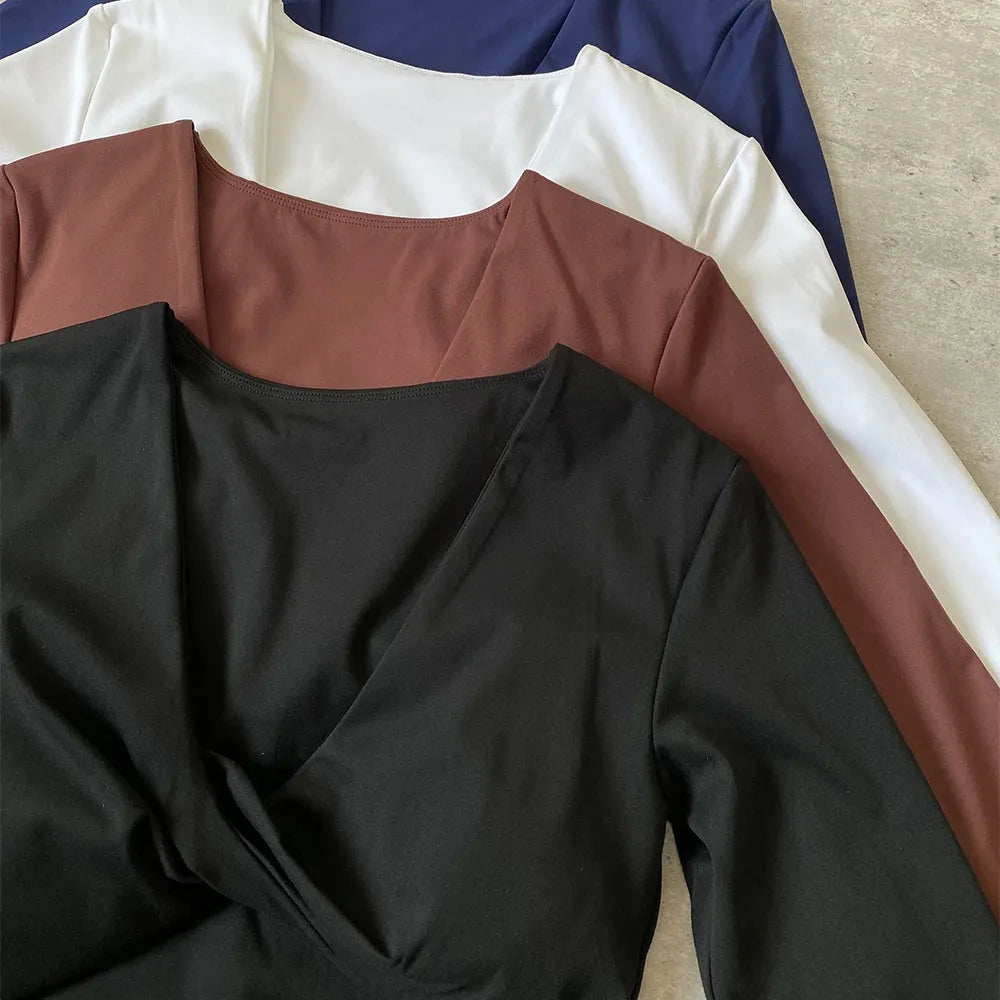 Sexy Wrinkled Long Sleeve Crop Top for Women - Quick Dry Yoga Shirt, Gym Workout Shirt, Running Sportswear - Perfect for Yoga, Gym, Running & Casual Wear