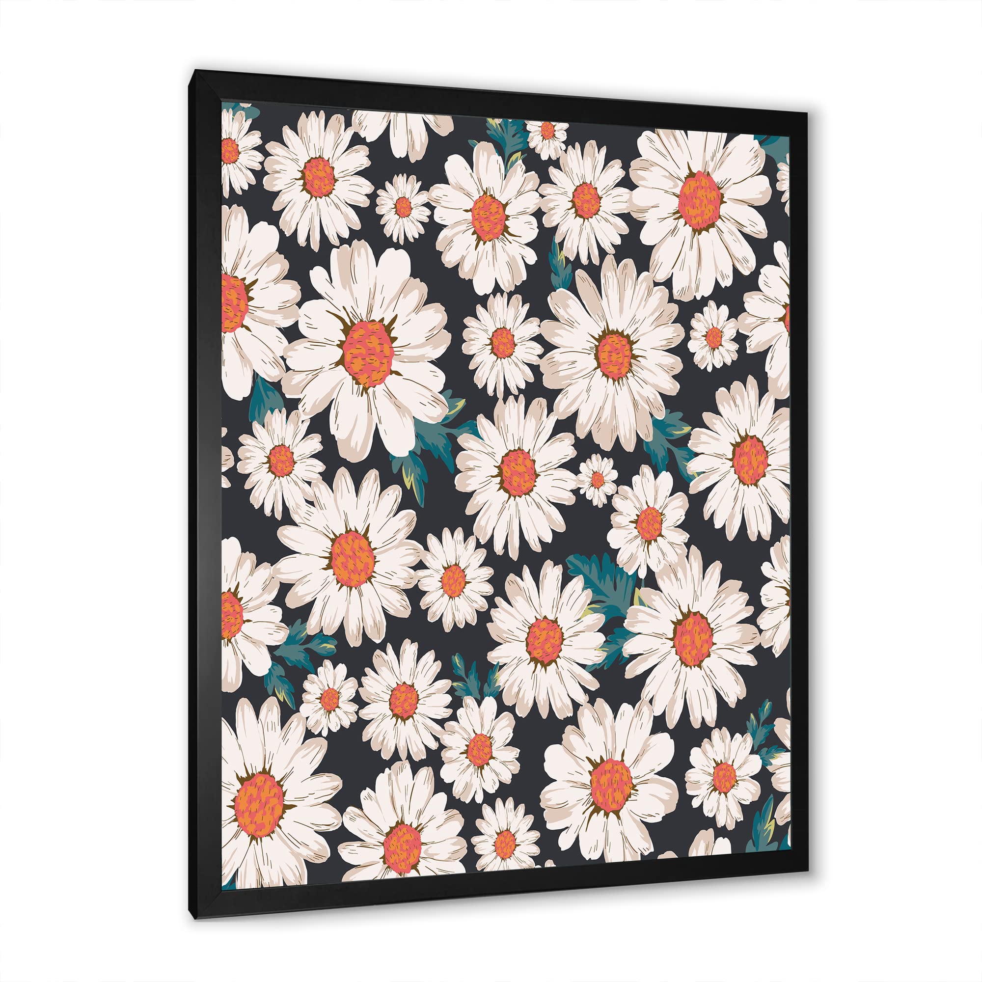 DesignQ Traditional Framed Wall Art - White Daisy Flowers Painting for Home Decor | Perfect for Living Room, Bedroom & Office Wall Decoration