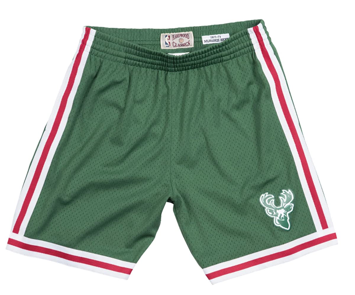 Milwaukee Bucks 1971-72 Men's Green Swingman Basketball Shorts | Vintage NBA Jersey Shorts for Fans & Players | Perfect for Games, Workouts & Casual Wear